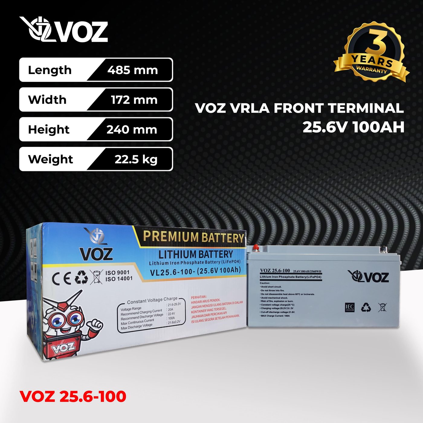 Baterai Voz 25.6V 100 AH LiFePO4