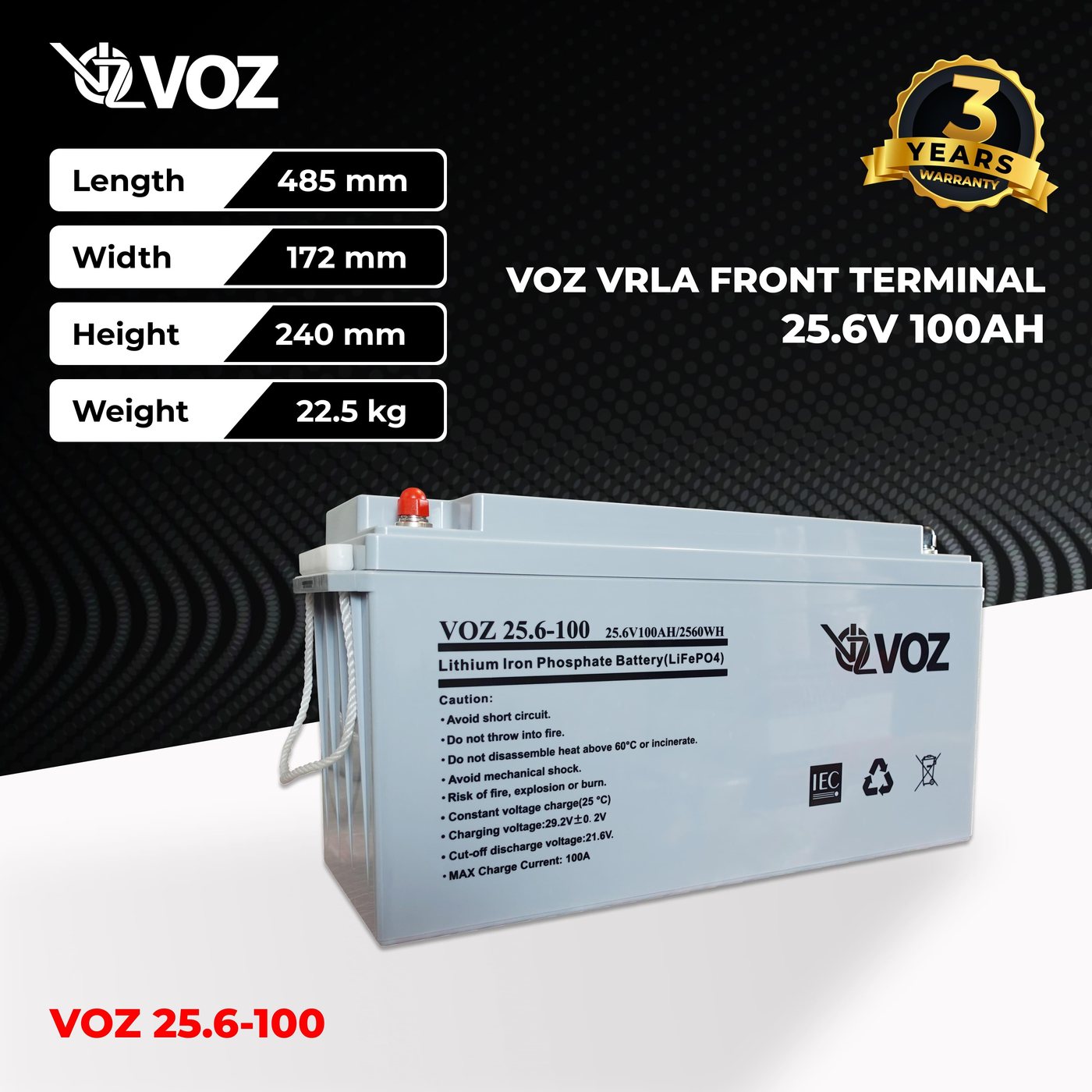 Baterai Voz 25.6V 100 AH LiFePO4 2