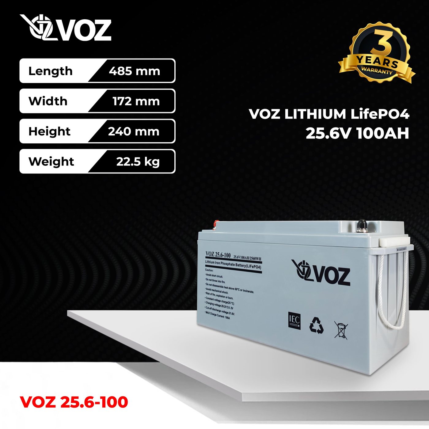 Baterai Voz 25.6V 100 AH LiFePO4 3