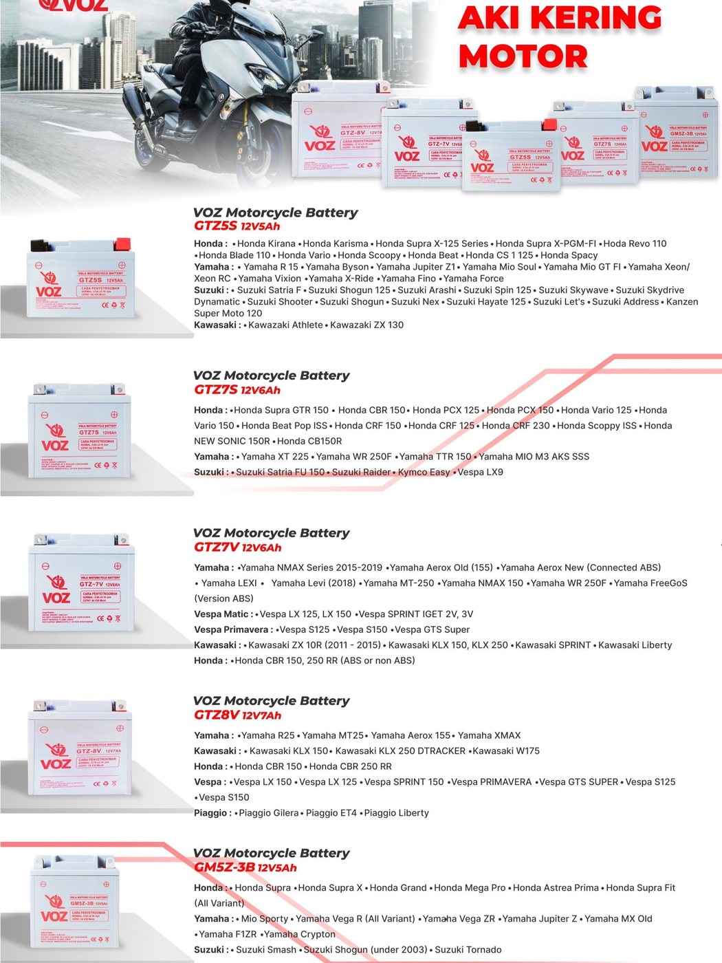 Voz Aki Motor GM5Z-3B 12V 5Ah - Baterai Aki Motor 5