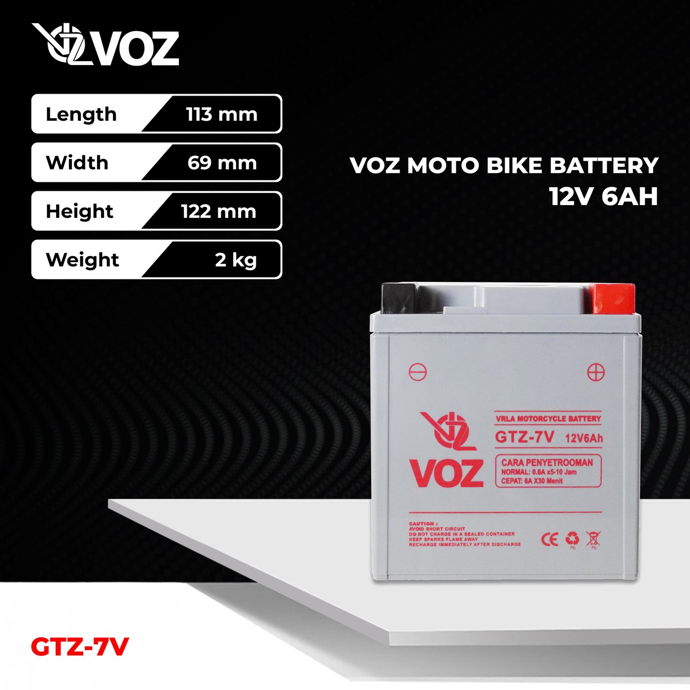 Voz Aki Motor GT7V 12V 6Ah - Baterai Aki Motor