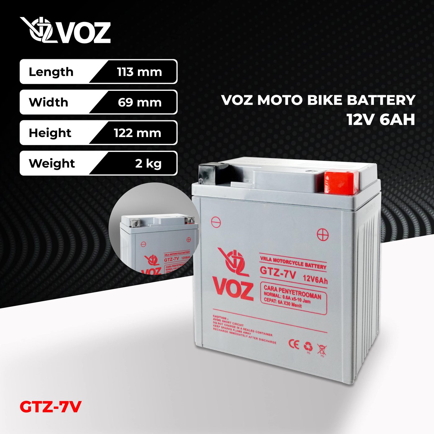 Voz Aki Motor GT7V 12V 6Ah - Baterai Aki Motor 2