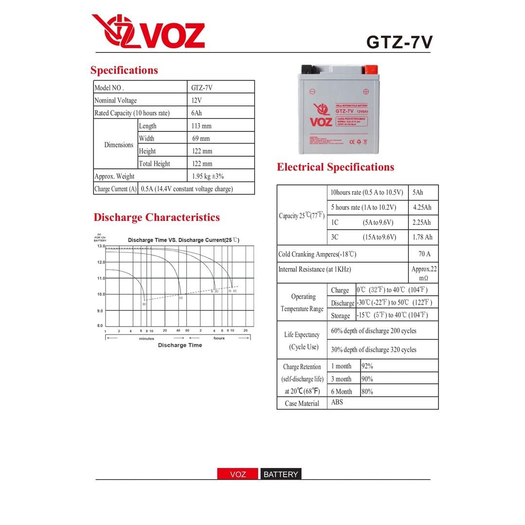 Voz Aki Motor GT7V 12V 6Ah - Baterai Aki Motor 6