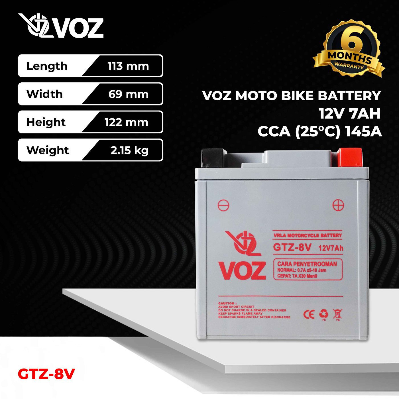 Voz Aki Motor GTZ 8V 12V 7Ah - Baterai Aki Motor 2