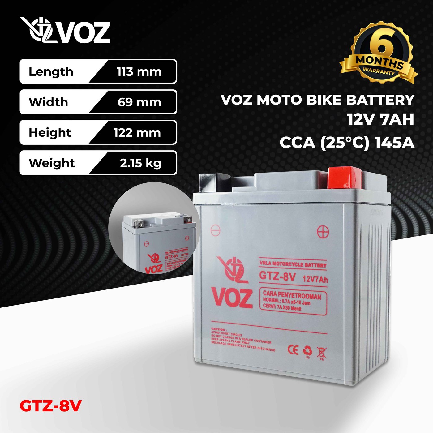 Voz Aki Motor GTZ 8V 12V 7Ah - Baterai Aki Motor 4