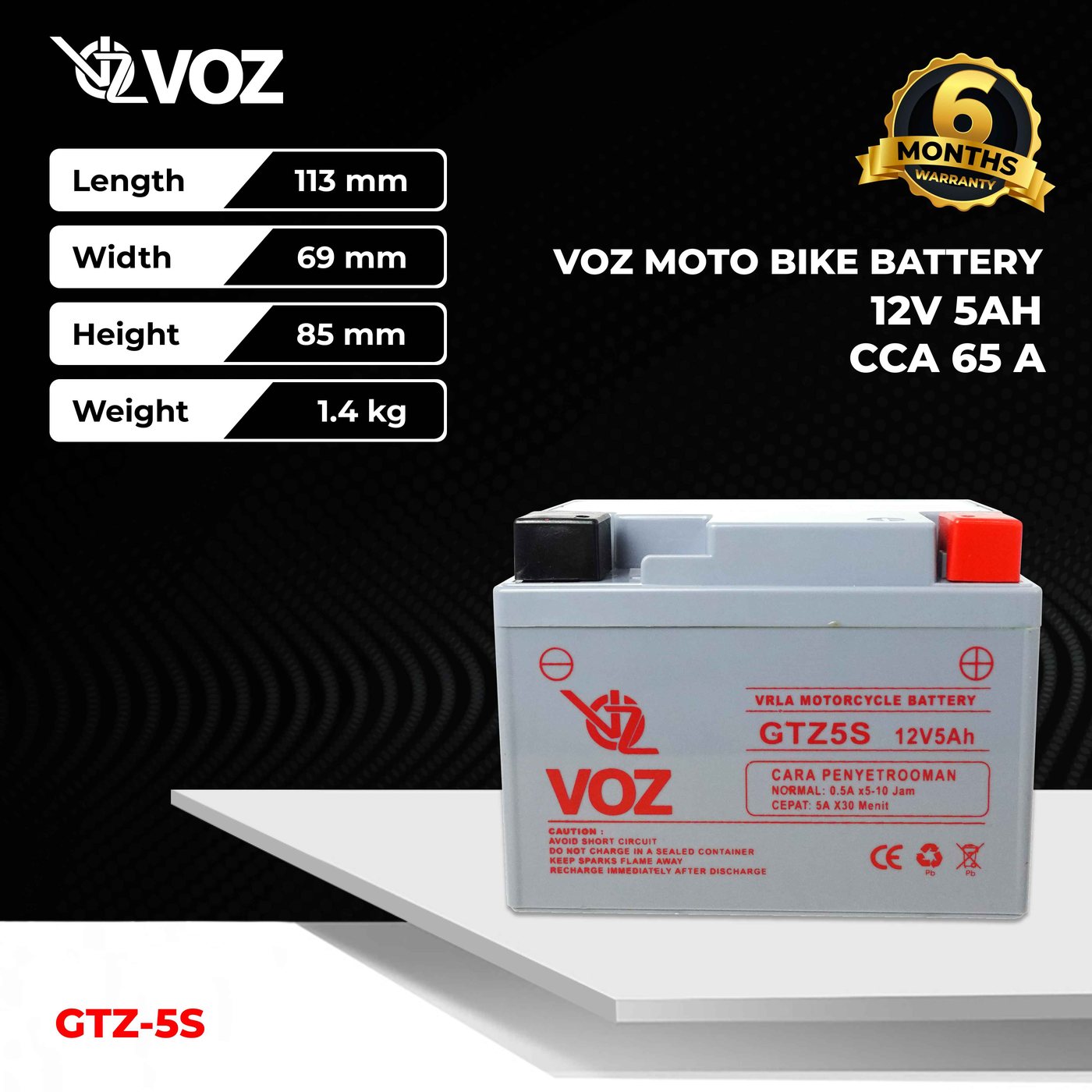 Voz Aki Motor GTZ5S 12V 5Ah - Baterai Aki Motor 3