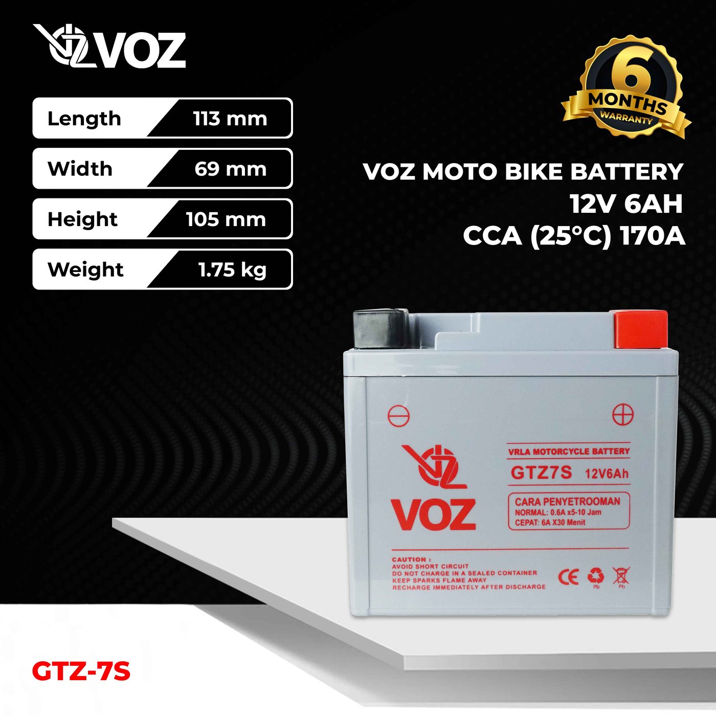 Voz Aki Motor GTZ7S 12V 6Ah - Baterai Aki Motor
