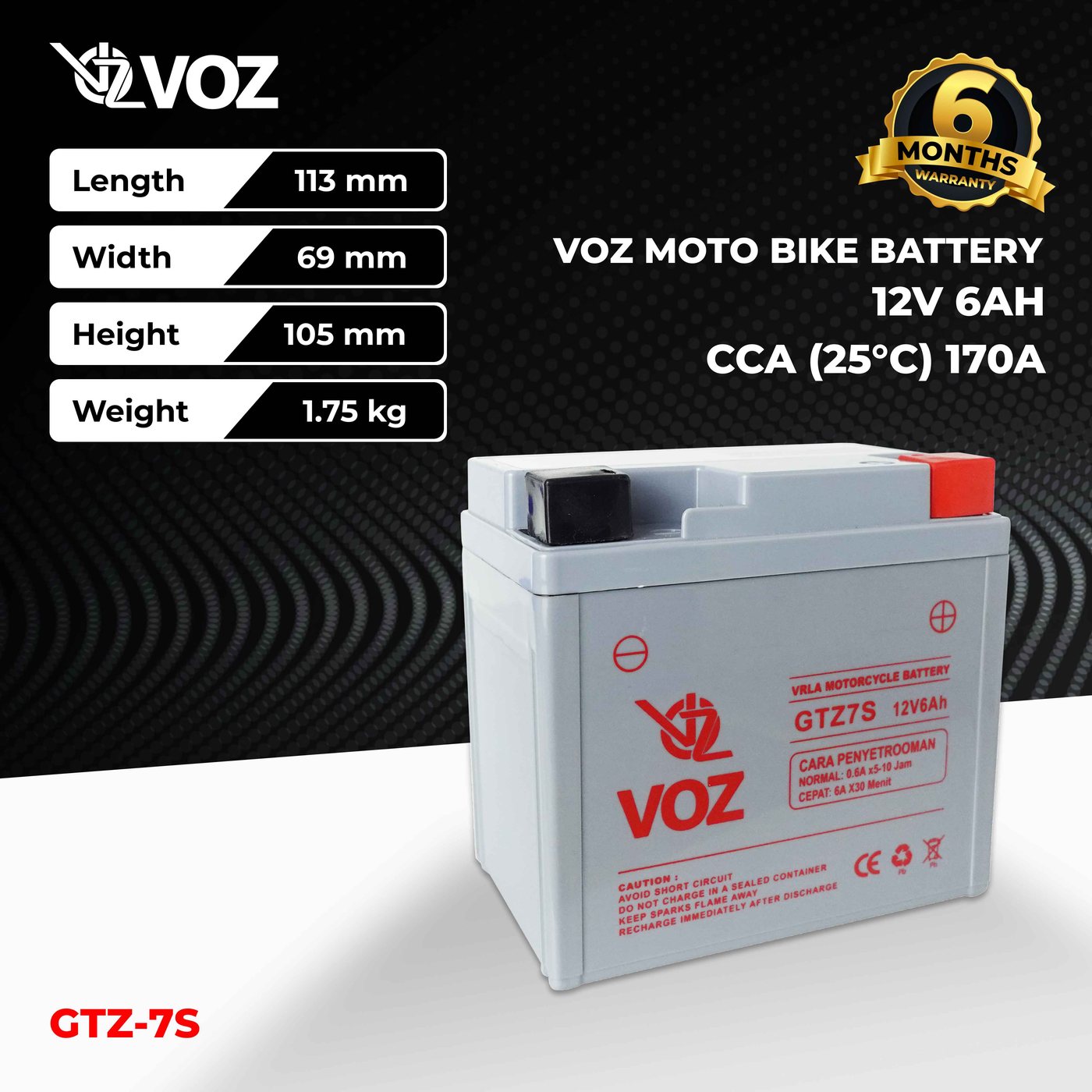 Voz Aki Motor GTZ7S 12V 6Ah - Baterai Aki Motor 3