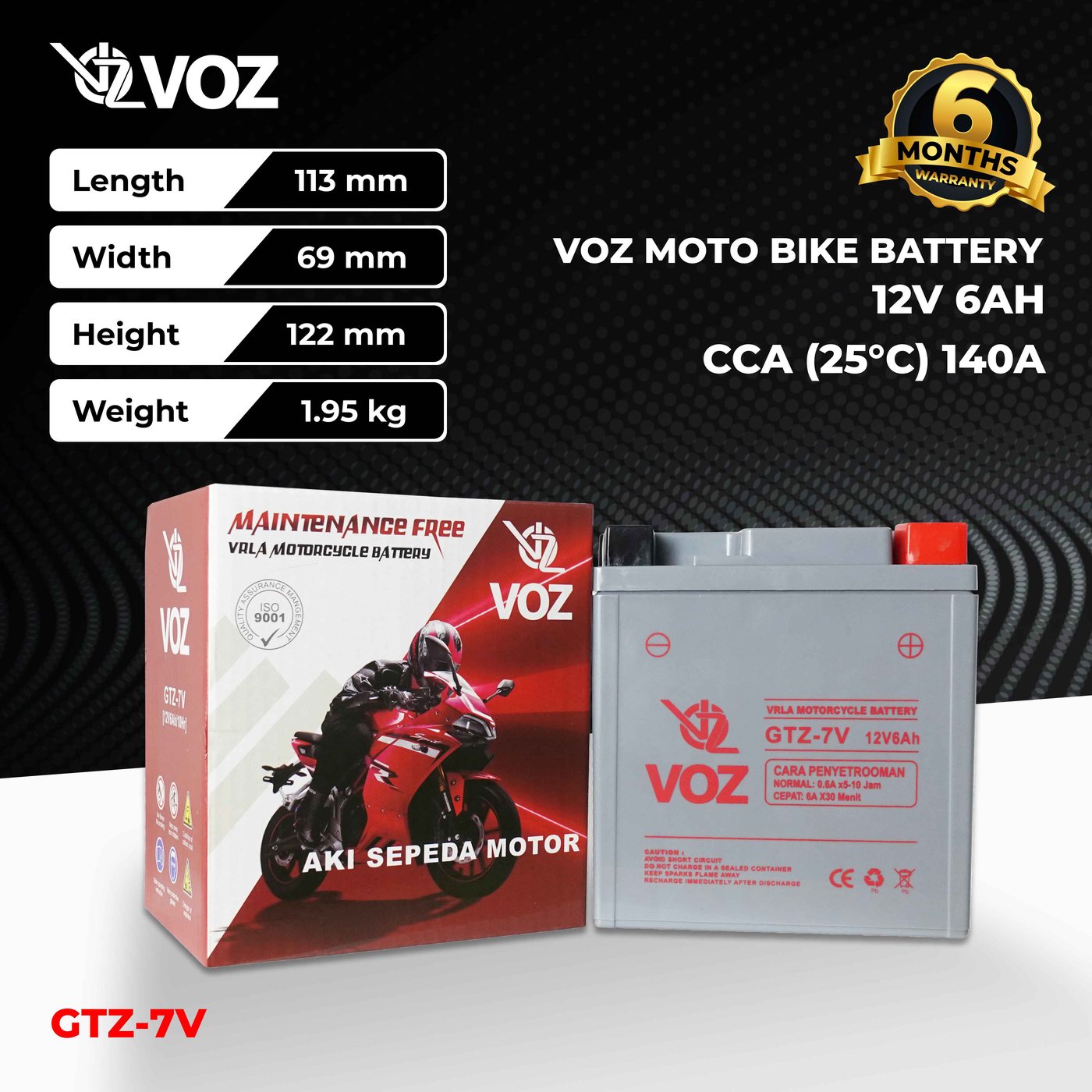 Voz Aki Motor GTZ7V 12V 6Ah - Baterai Aki Motor