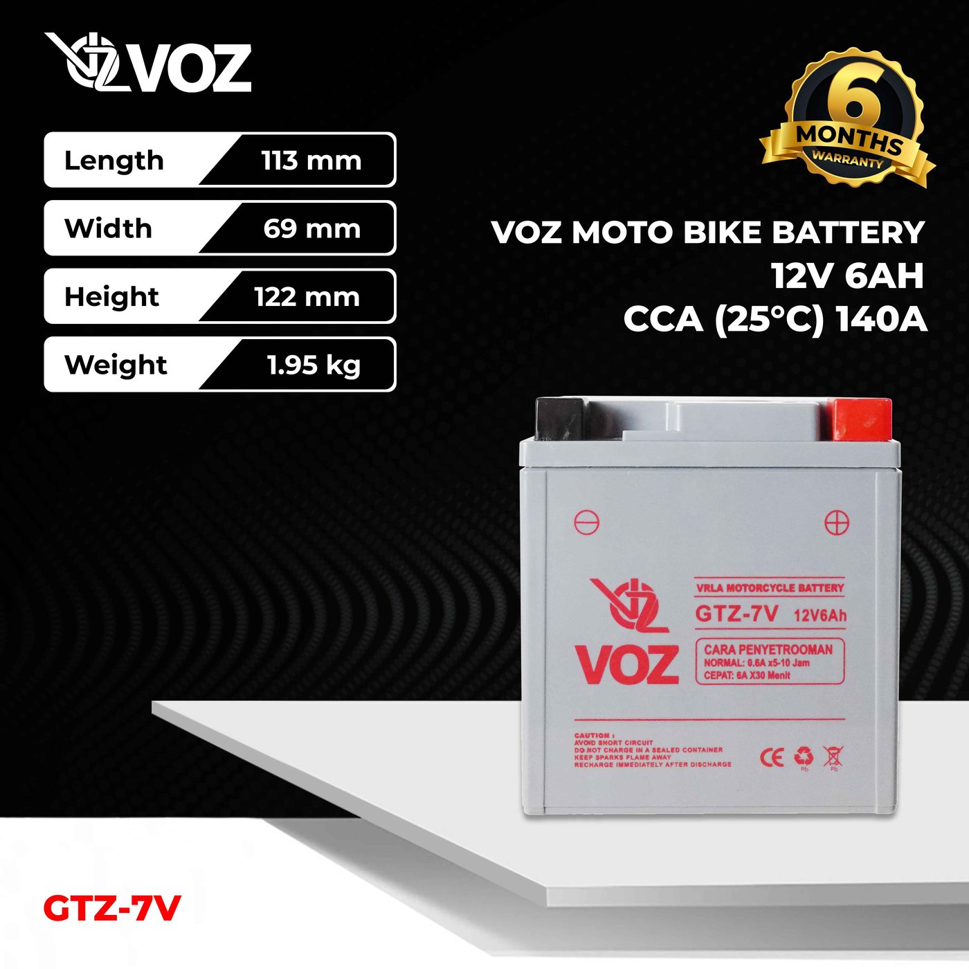 Voz Aki Motor GTZ7V 12V 6Ah - Baterai Aki Motor 2
