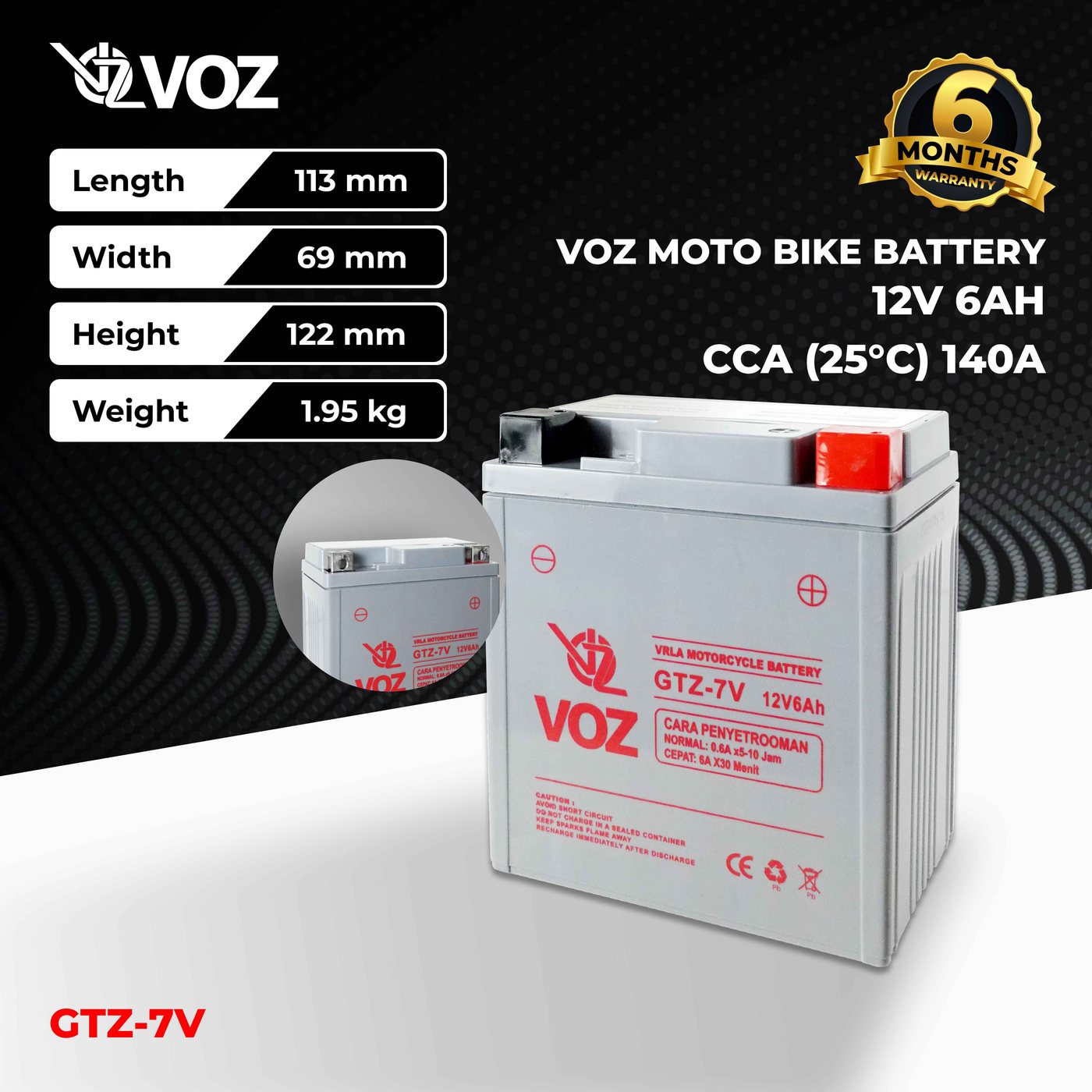 Voz Aki Motor GTZ7V 12V 6Ah - Baterai Aki Motor 3