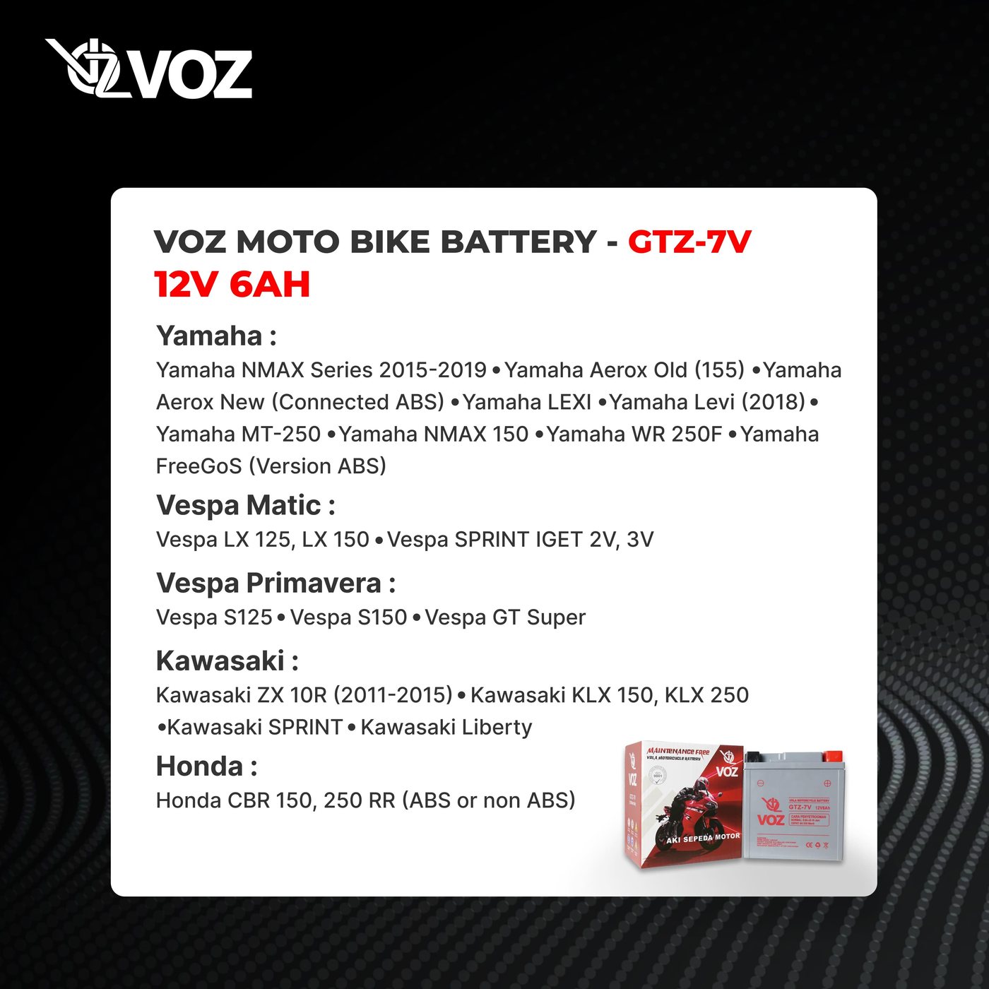 Voz Aki Motor GTZ7V 12V 6Ah - Baterai Aki Motor 5