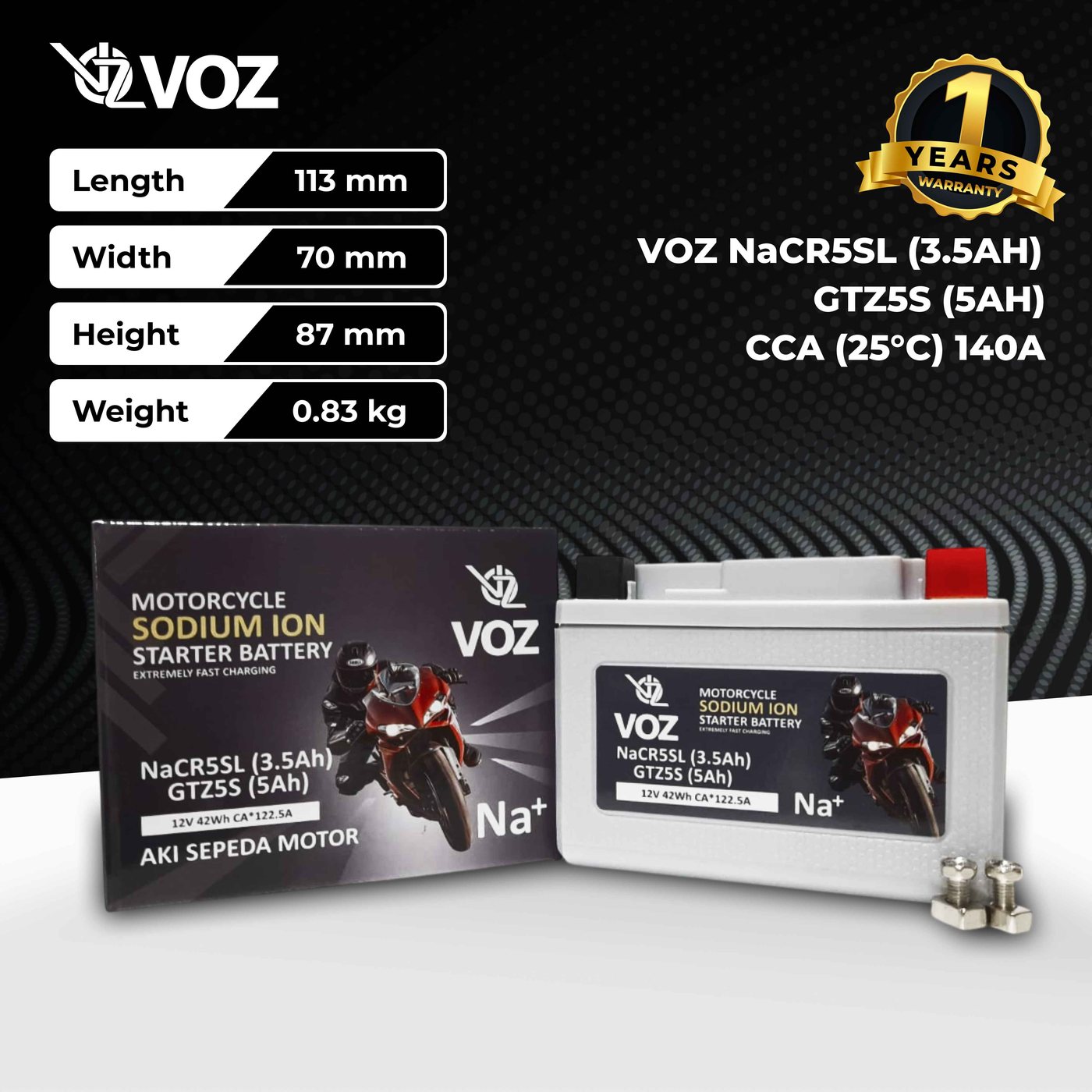 VOZ AKI MOTOR Sodium Ion - NACR5SL(3.5 Ah)- GTZ5S(5Ah) CCa 140A