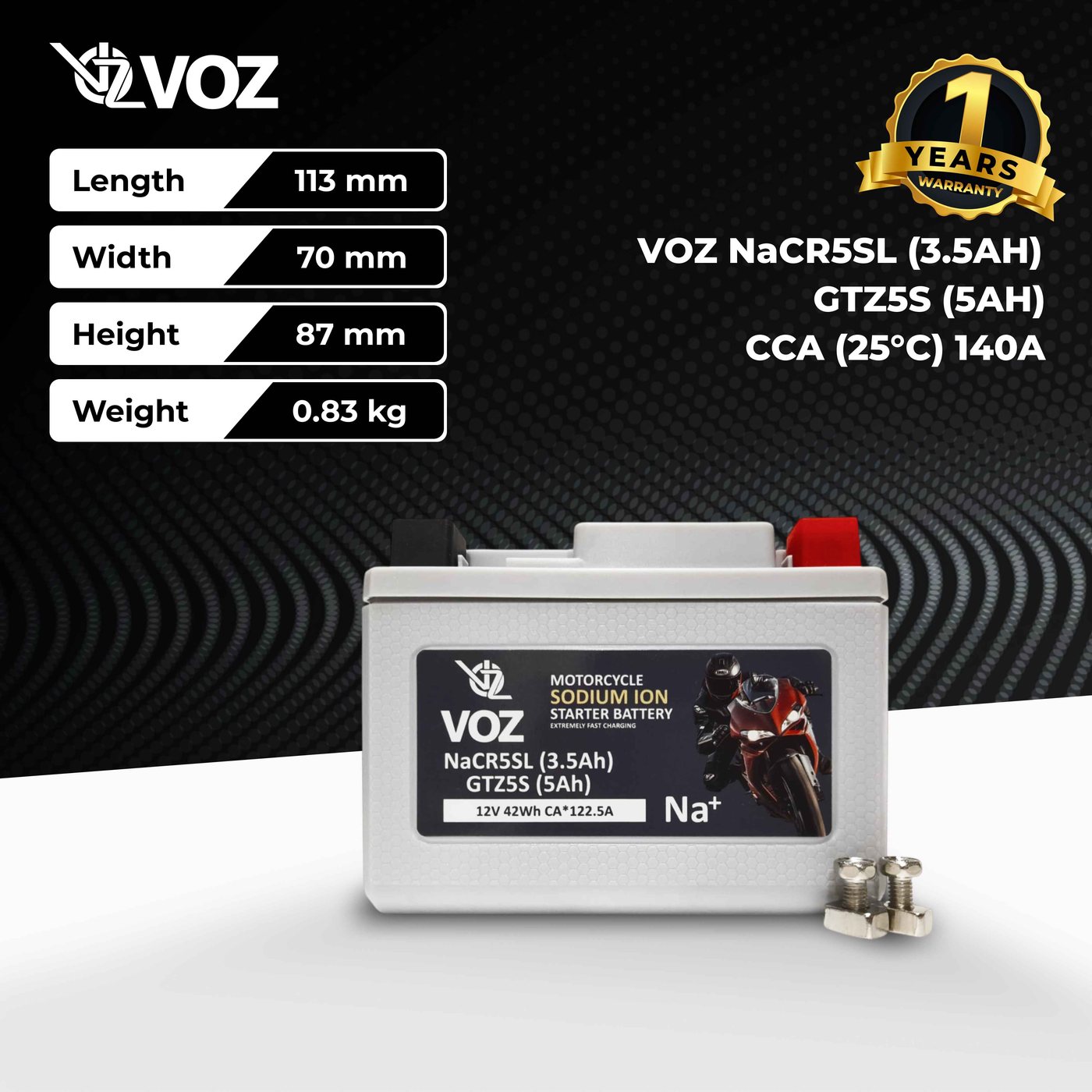 VOZ AKI MOTOR Sodium Ion - NACR5SL(3.5 Ah)- GTZ5S(5Ah) CCa 140A 2