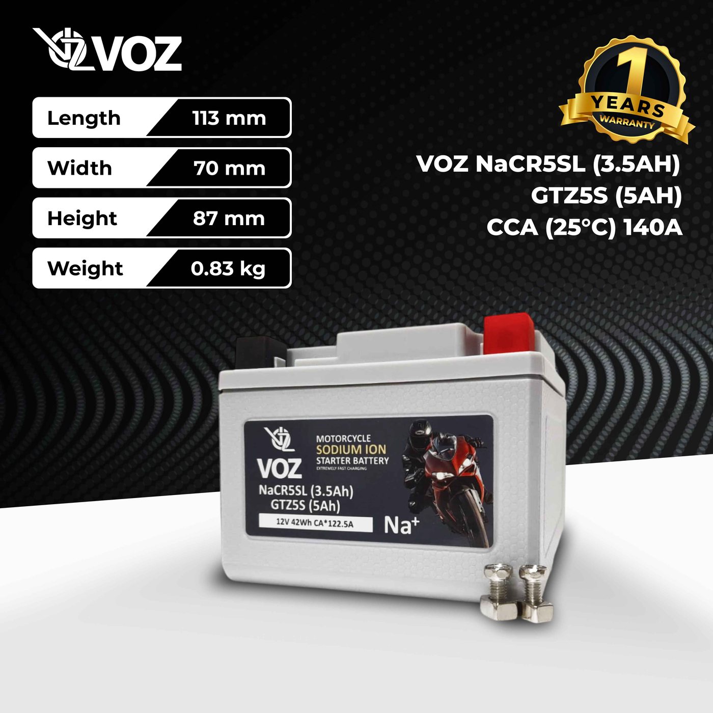 VOZ AKI MOTOR Sodium Ion - NACR5SL(3.5 Ah)- GTZ5S(5Ah) CCa 140A 3