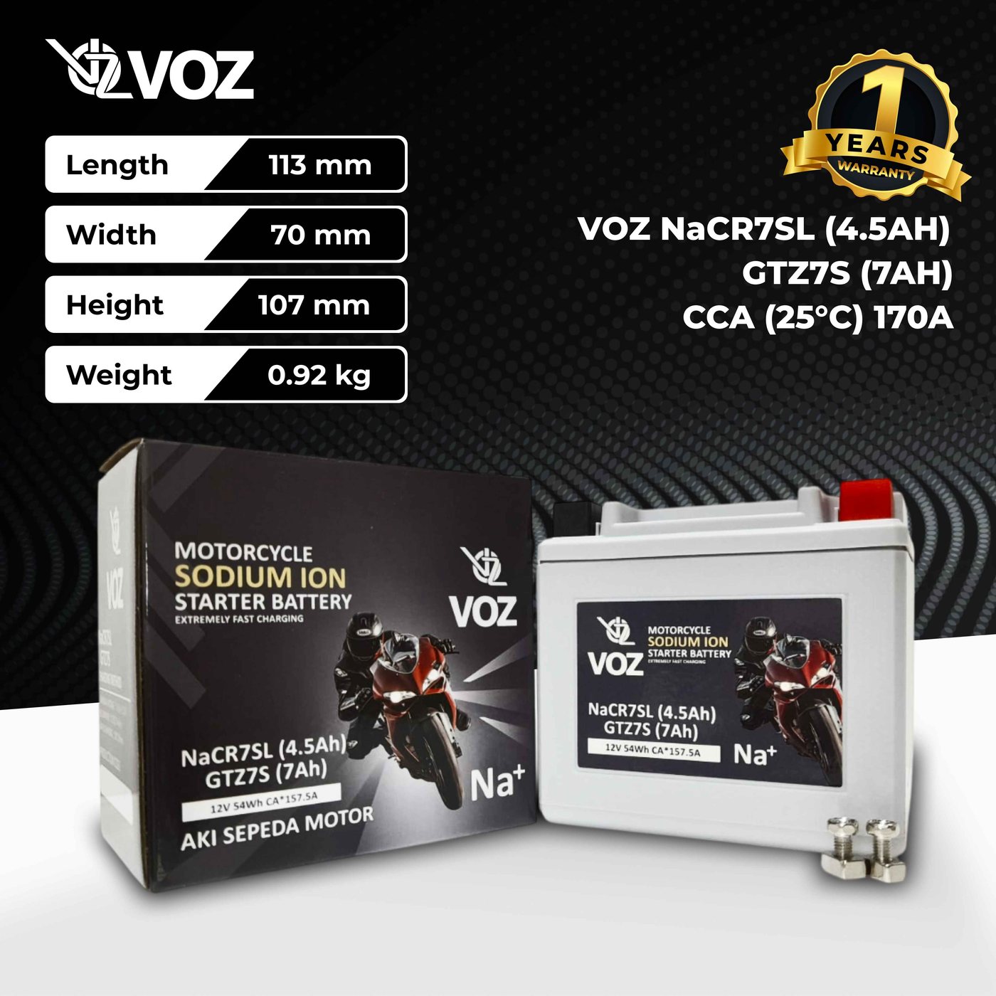 VOZ AKI MOTOR Sodium Ion - NACR7SL(4.5Ah)-GTZ7S(7Ah) - CA 170A