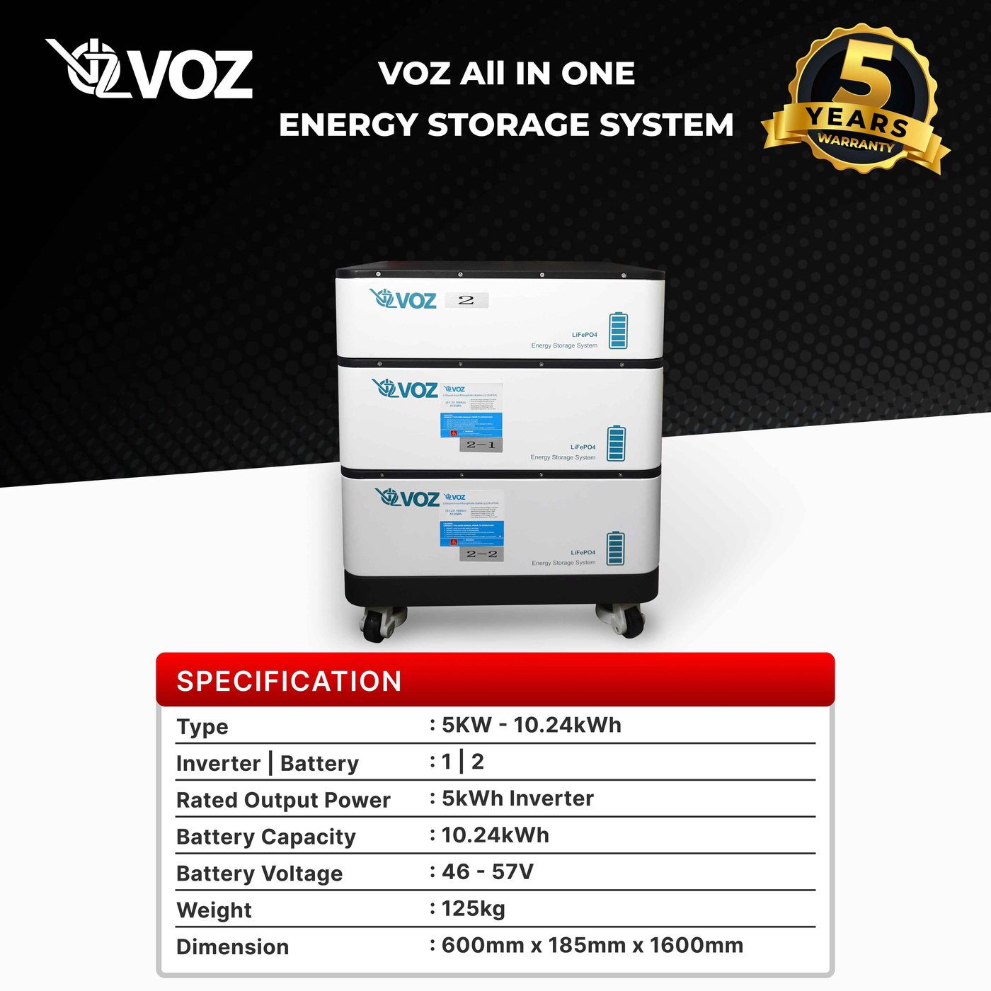 VOZ All In One Energy Store System 5KW Inverter + 10.24KWH