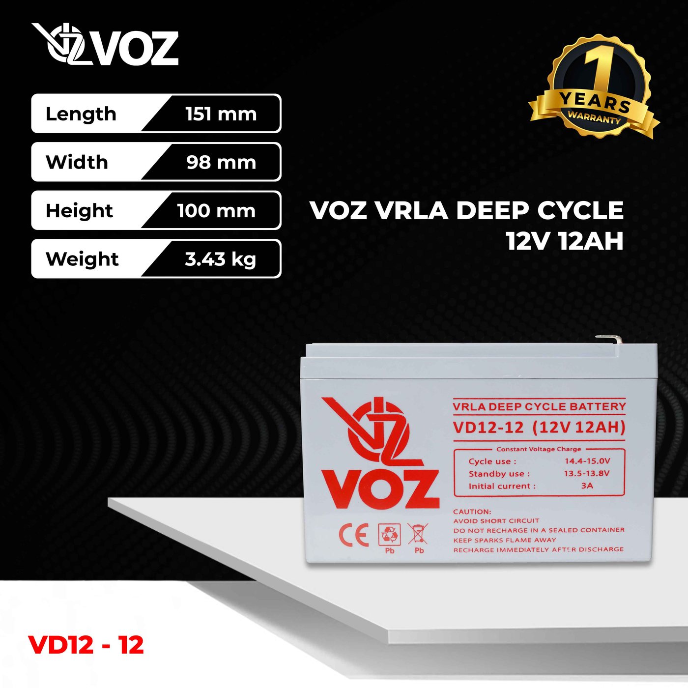Voz Baterai Deep Cycle 12V 12 Ah | Baterai UPS