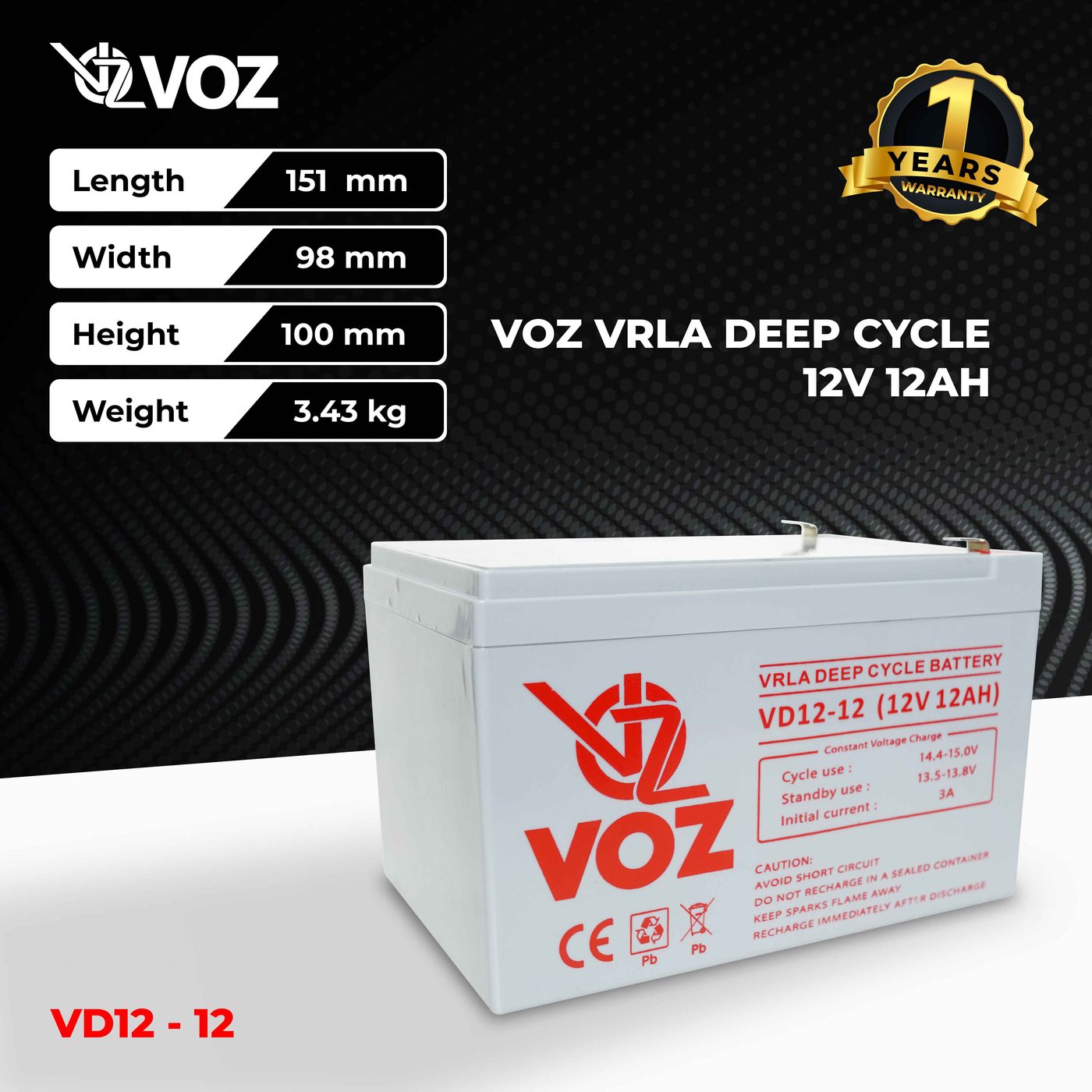 Voz Baterai Deep Cycle 12V 12 Ah | Baterai UPS 3
