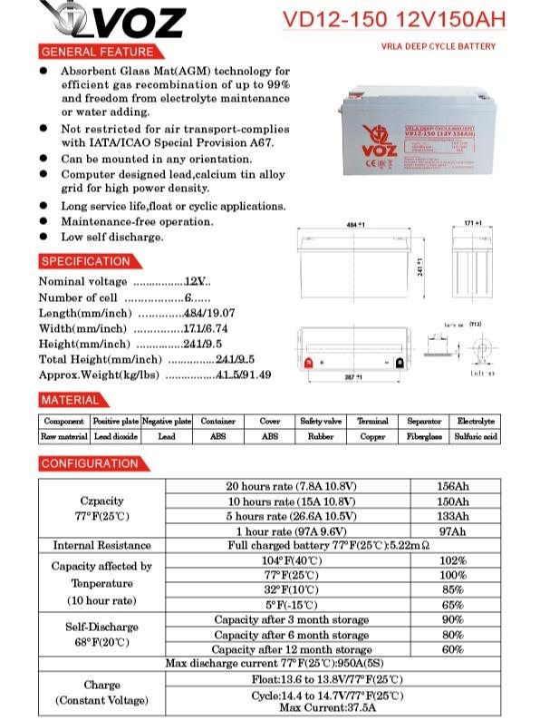 Voz Baterai Deep Cycle 12V 150 Ah | Baterai Solar Panel |Solar Cell 6