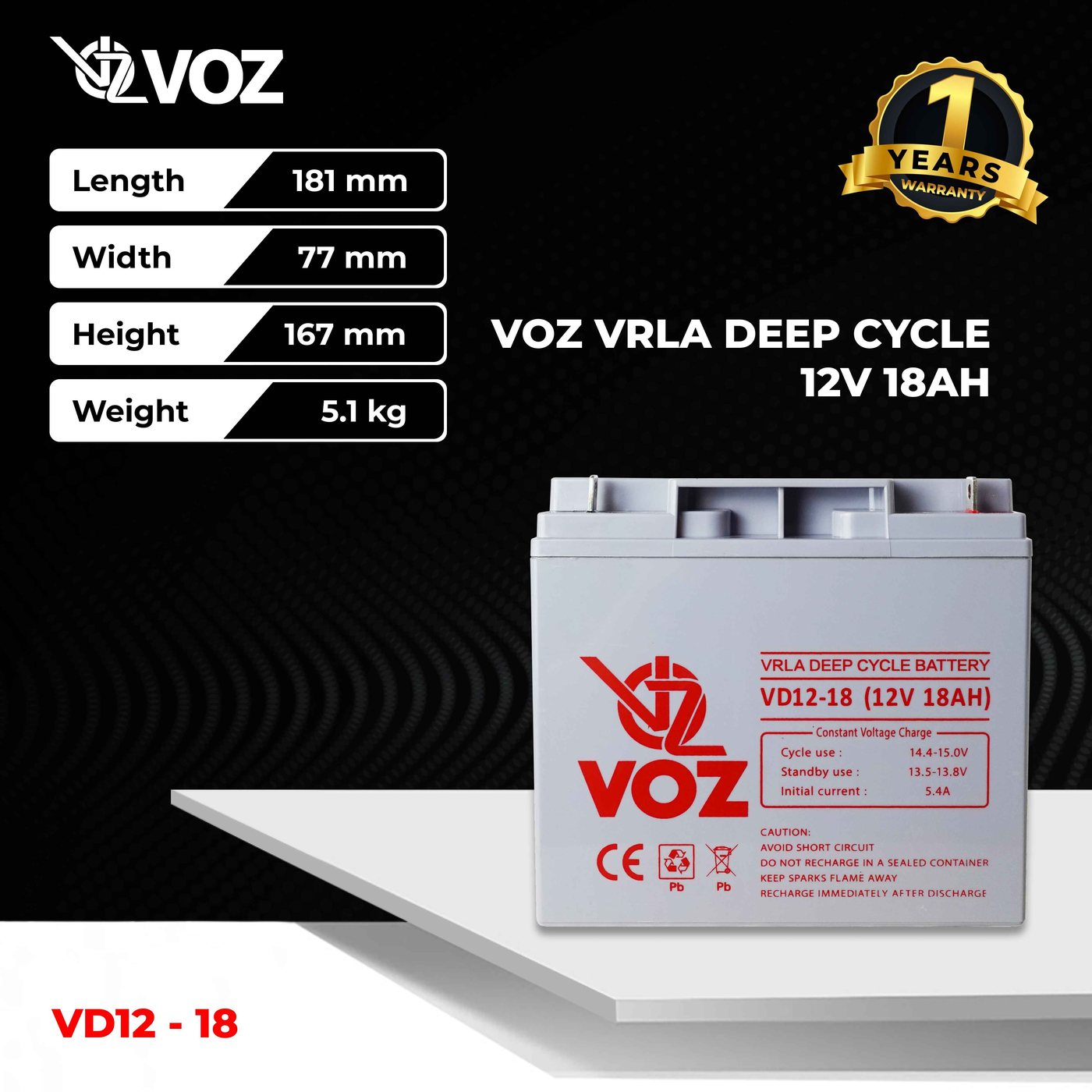 Voz Baterai Deep Cycle 12V 18 Ah| Baterai UPS | Baterai Panel Surya