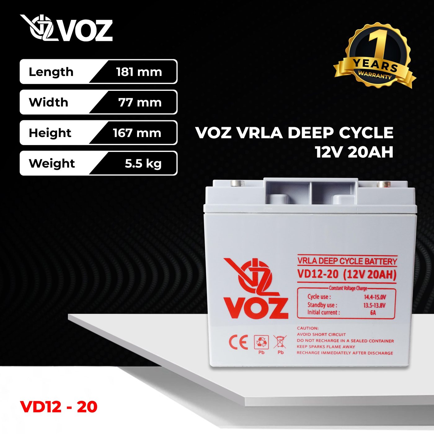 Voz Baterai Deep Cycle 12V 20 Ah | Baterai Aki UPS | Baterai Voz