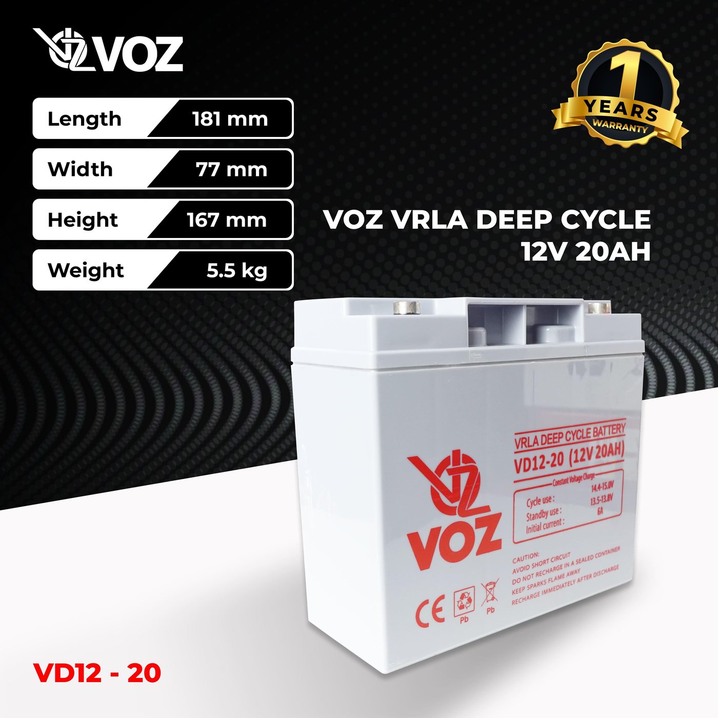 Voz Baterai Deep Cycle 12V 20 Ah | Baterai Aki UPS | Baterai Voz 2