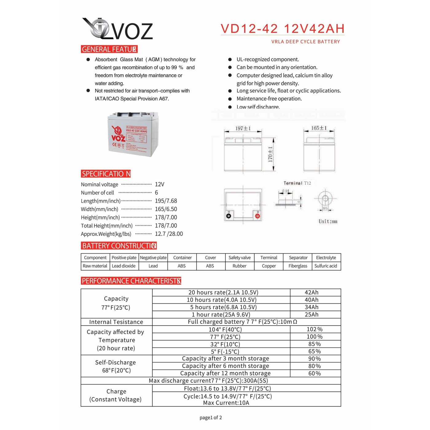 Voz Baterai Deep Cycle 12V 42 Ah| Baterai Solar Panel 5