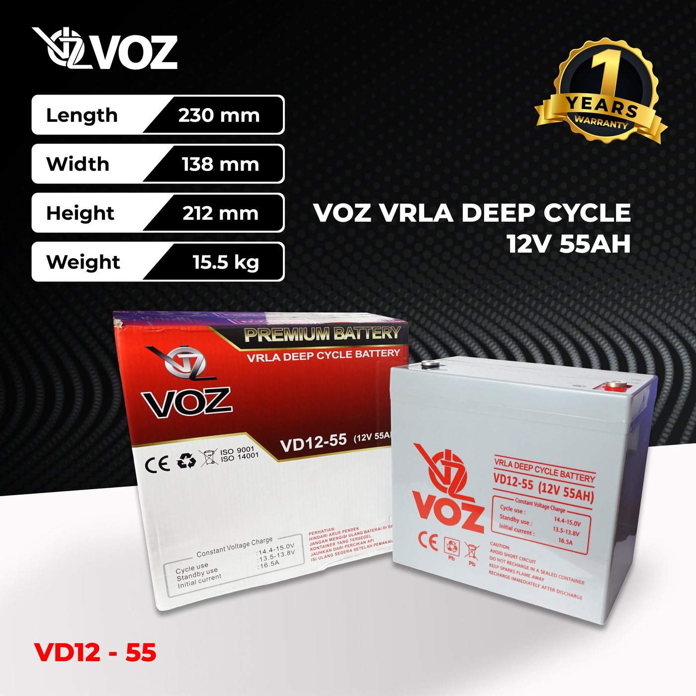 Voz Baterai Deep Cycle 12V 55 Ah| Baterai Solar Panel 3