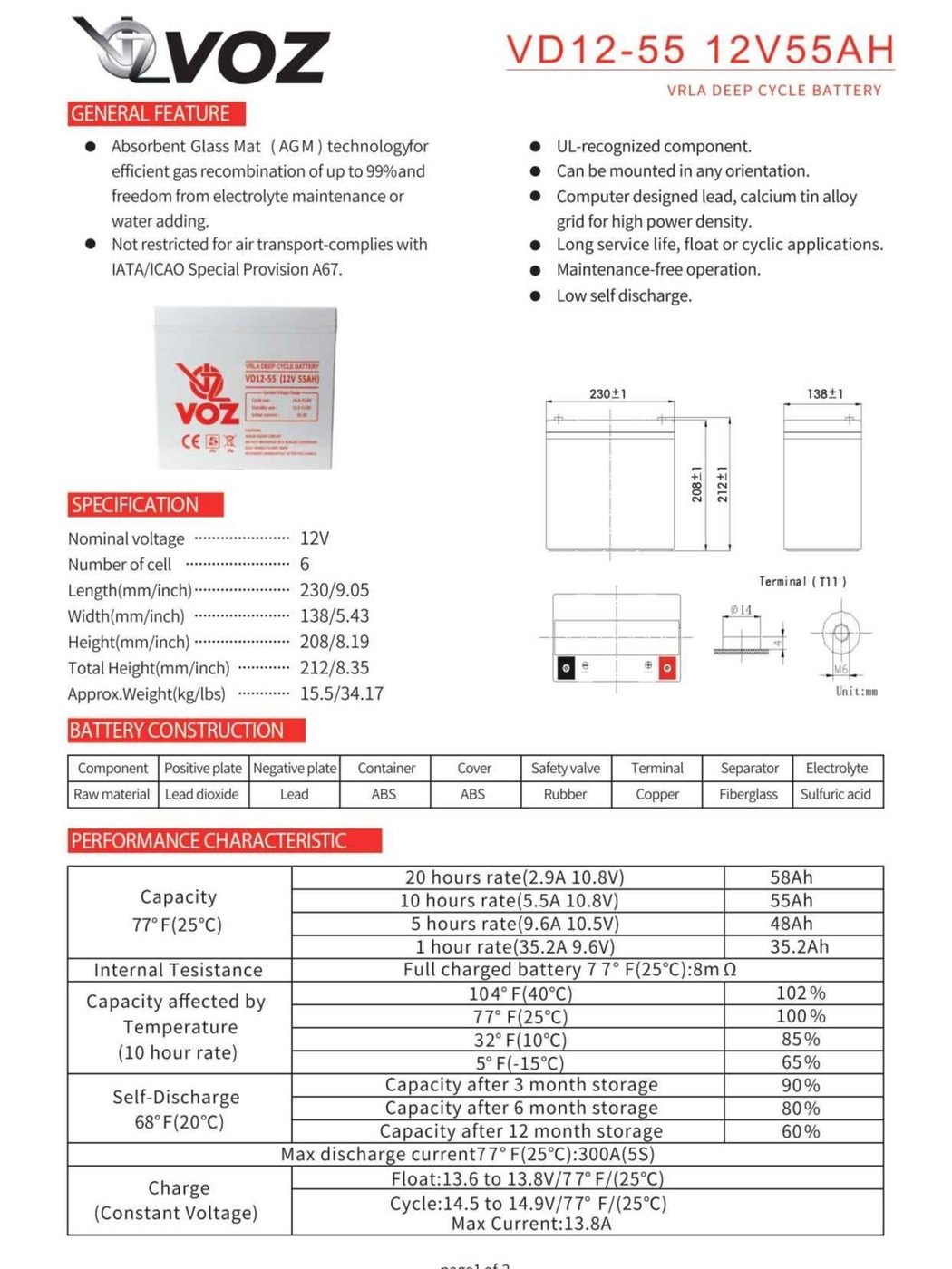 Voz Baterai Deep Cycle 12V 55 Ah| Baterai Solar Panel 6