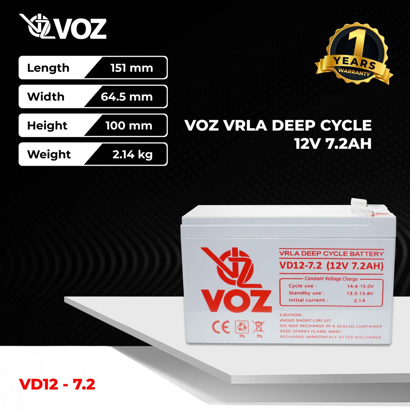 Voz Baterai Deep Cycle 12V 7.2 Ah | Baterai Aki UPS | Baterai Voz