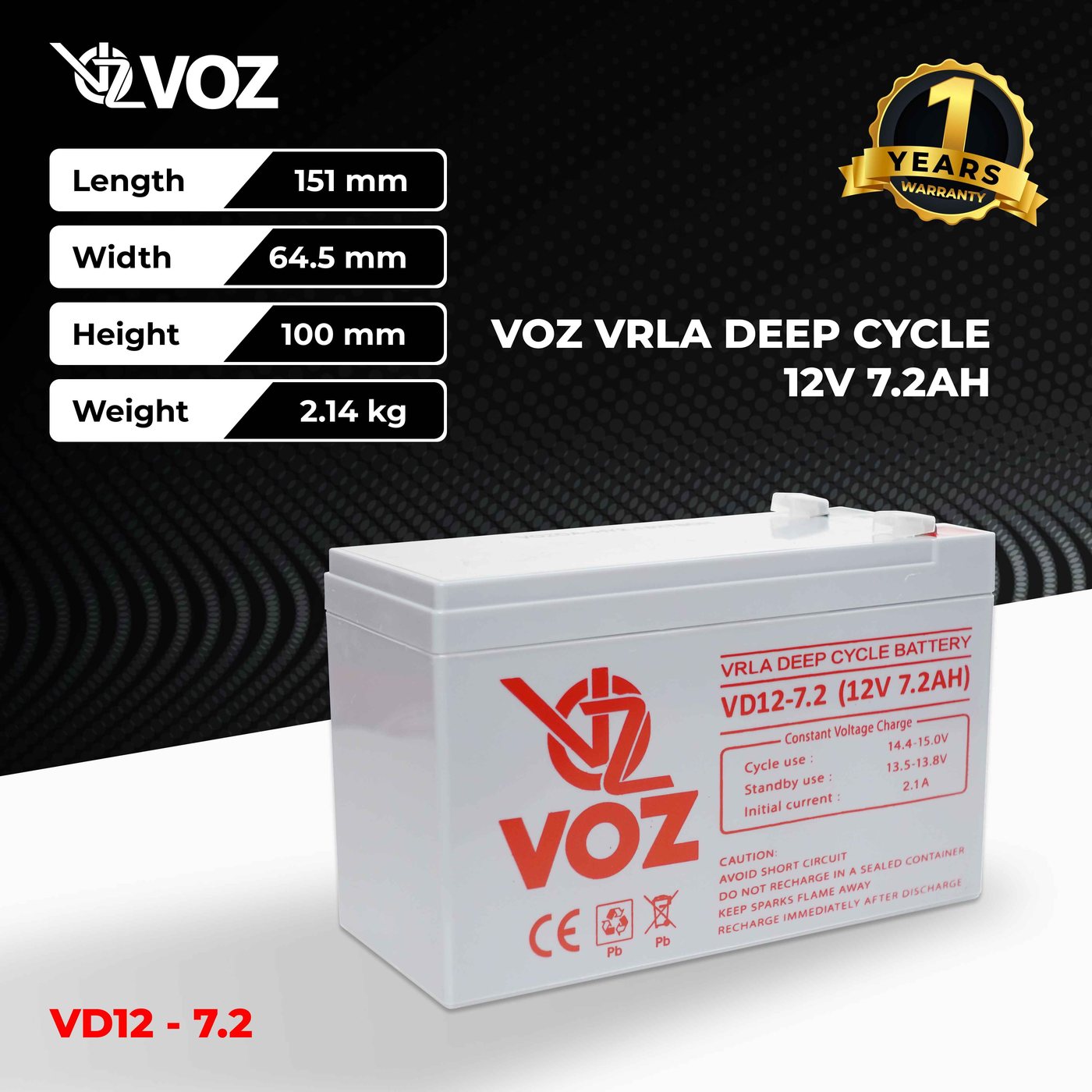 Voz Baterai Deep Cycle 12V 7.2 Ah | Baterai Aki UPS | Baterai Voz 2