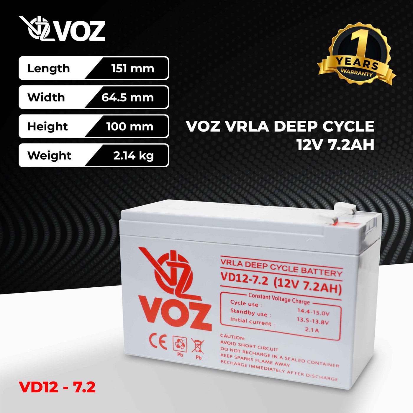 Voz Baterai Deep Cycle 12V 7.2 Ah | Baterai Aki UPS | Baterai Voz 3