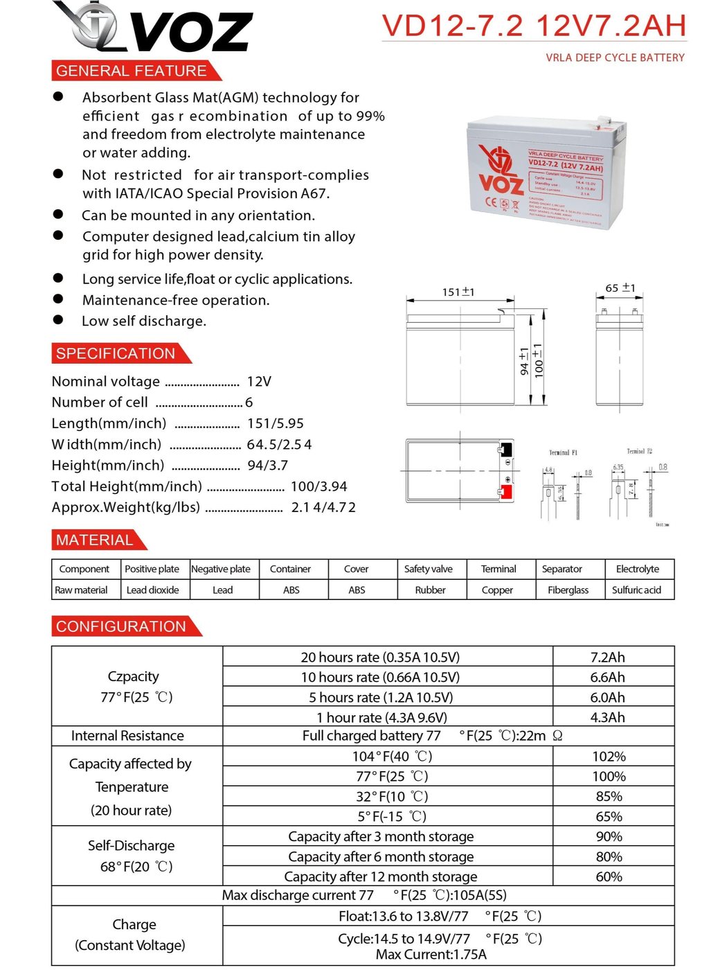 Voz Baterai Deep Cycle 12V 7.2 Ah | Baterai Aki UPS | Baterai Voz 4