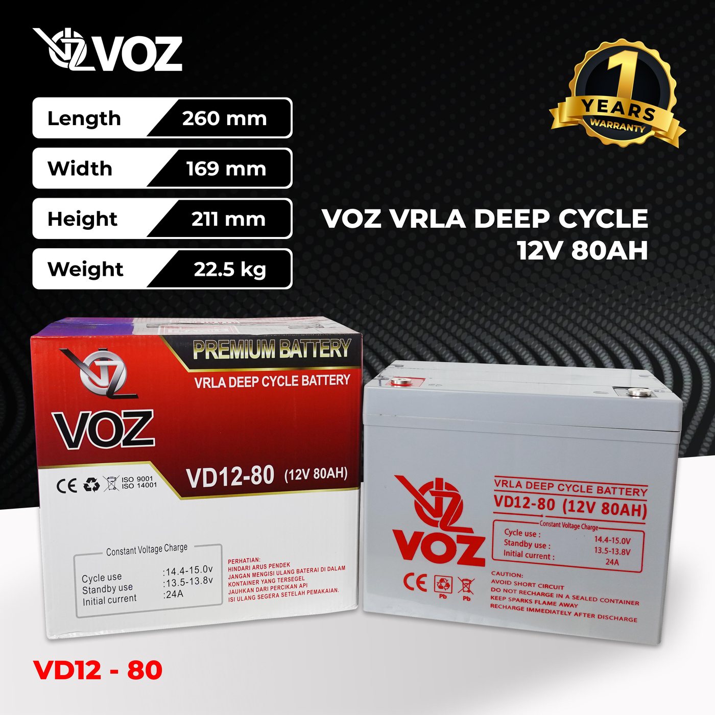 Voz Baterai Deep Cycle 12V 80 Ah| Baterai Solar Cell