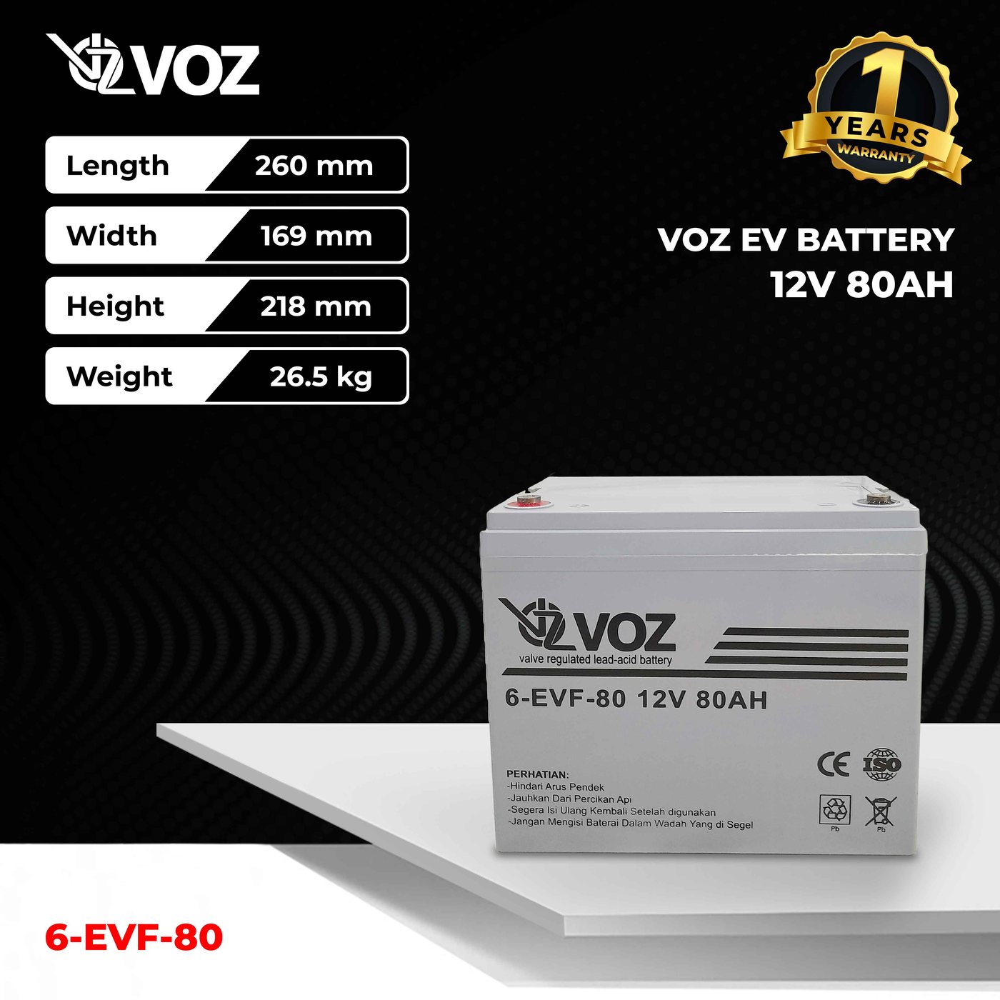 Voz Baterai EVF 12V 80Ah | Baterai UPS | Baterai Solar Cell