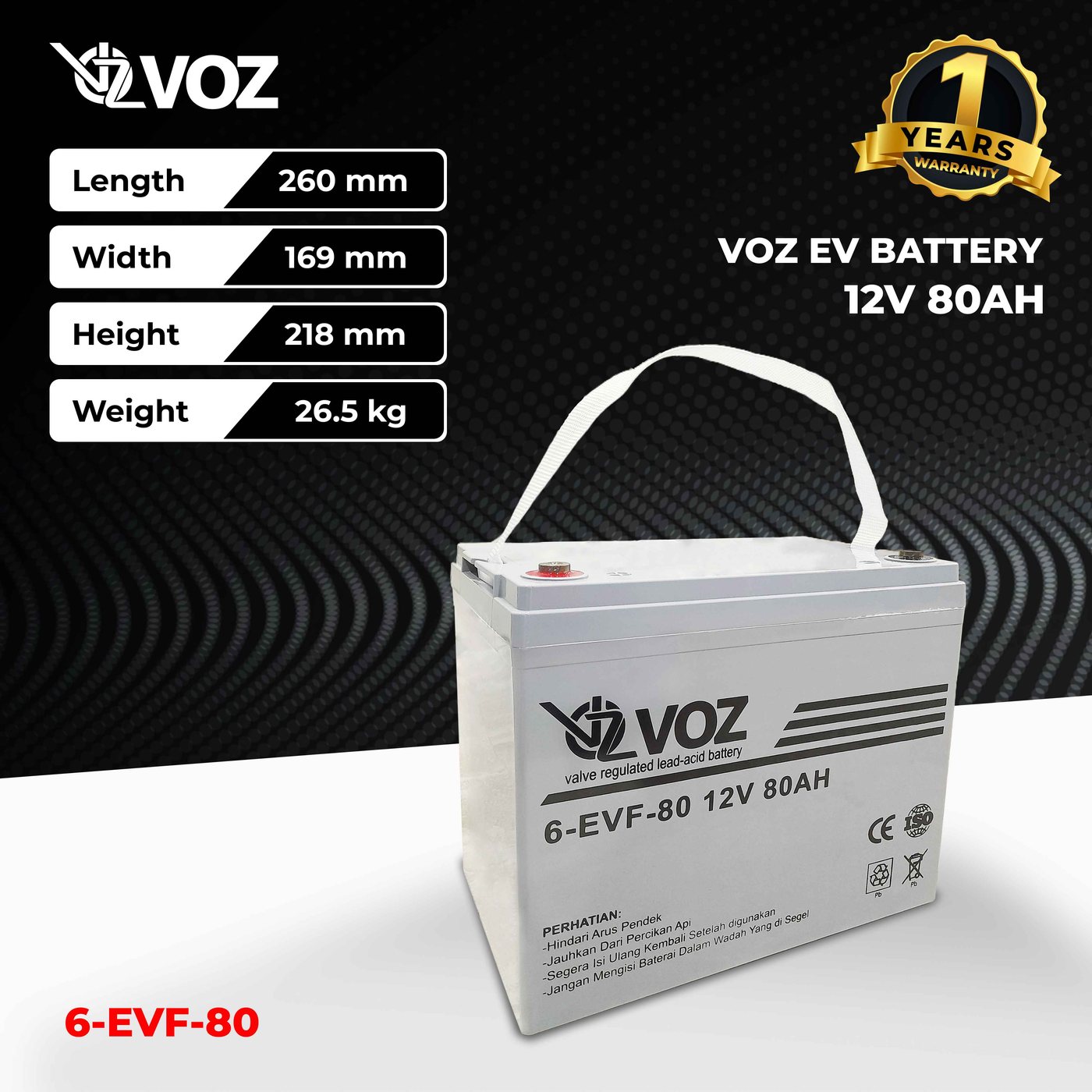 Voz Baterai EVF 12V 80Ah | Baterai UPS | Baterai Solar Cell 3