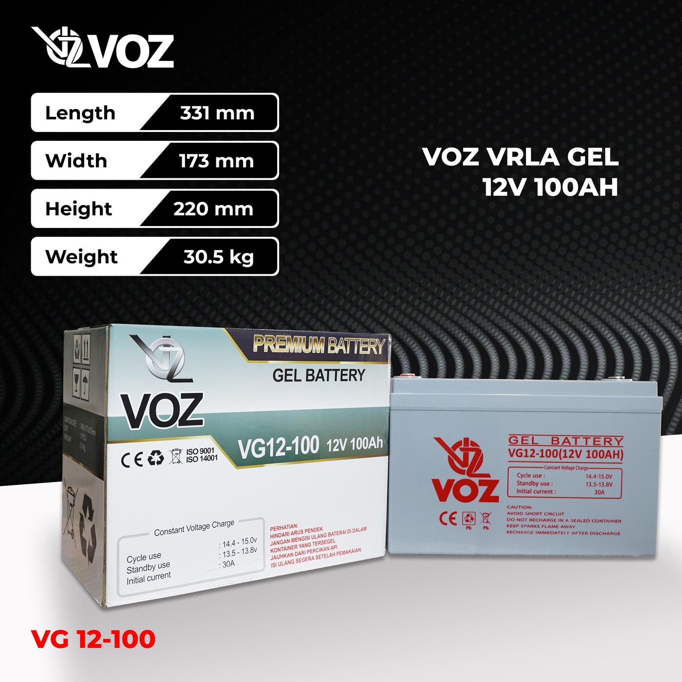 Voz Baterai Gel 12V 100 Ah| Baterai Solar Panel |Baterai Solar Cell