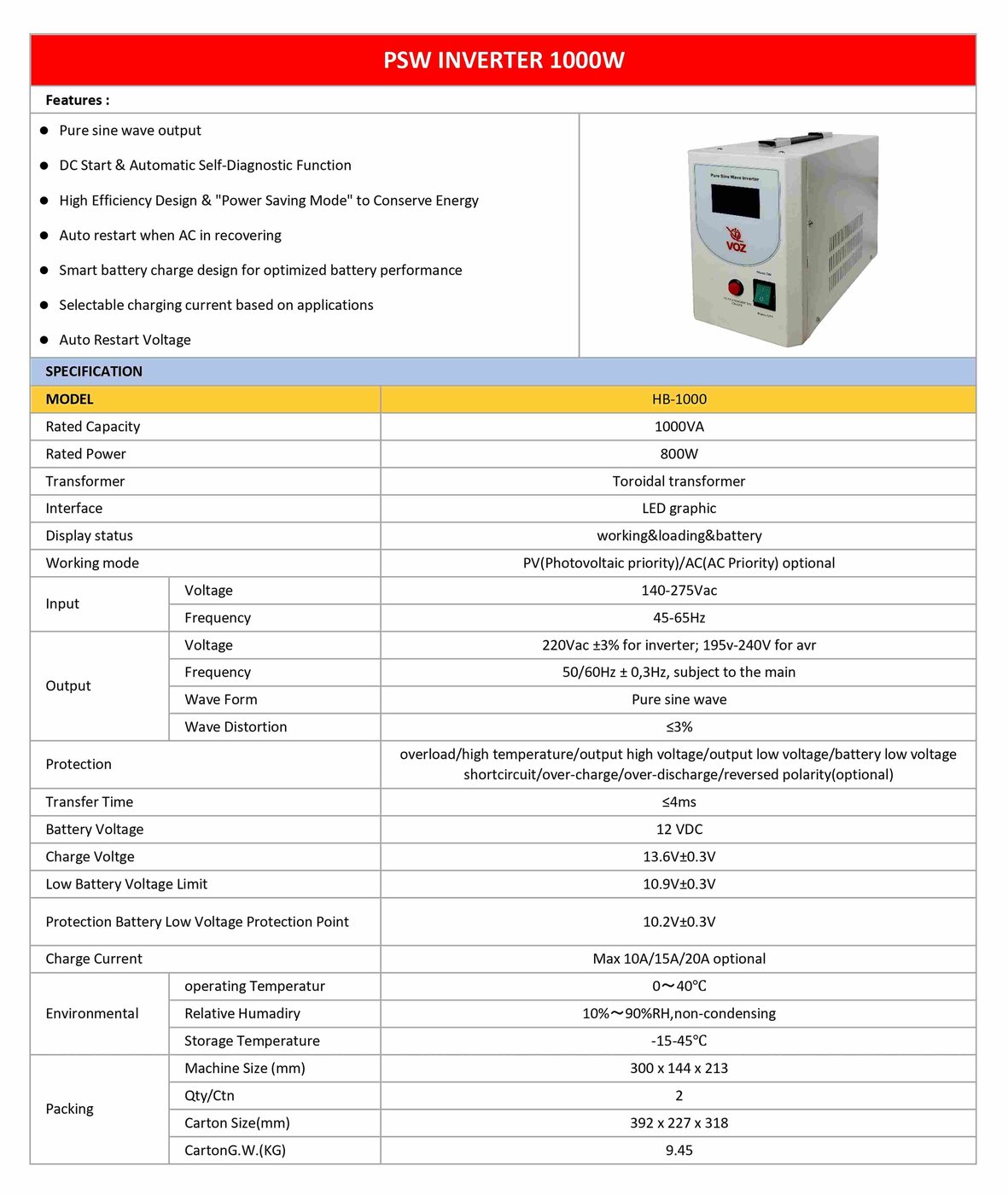 VOZ Baterai Inverter PSW 1000 Watt 6