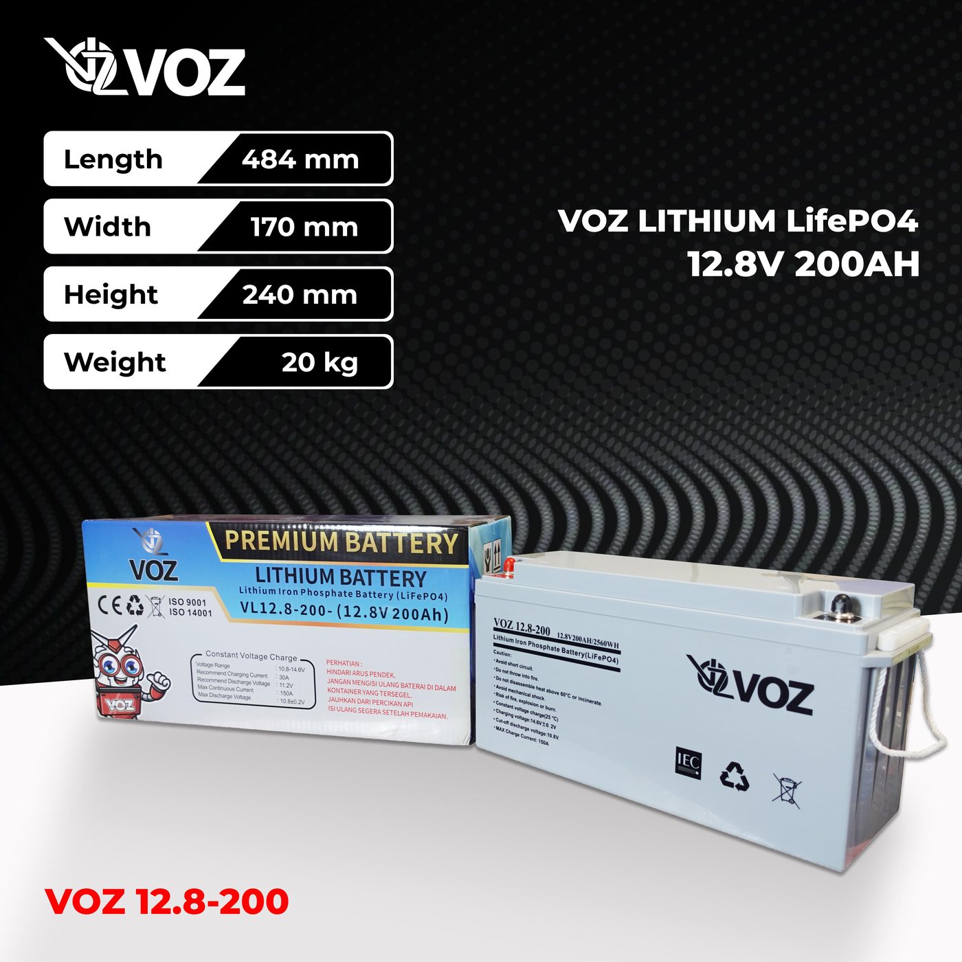 Voz Baterai LiFePO4 12.8V 200 Ah