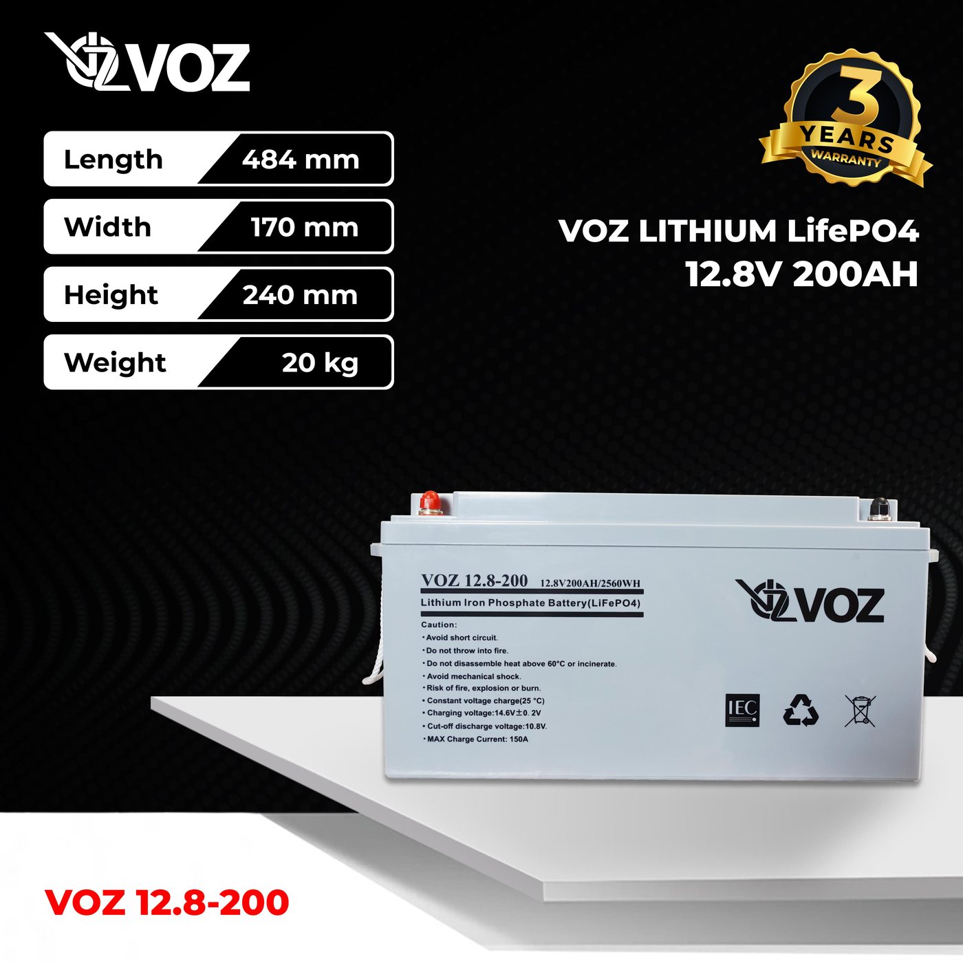 Voz Baterai LiFePO4 12.8V 200 Ah 2