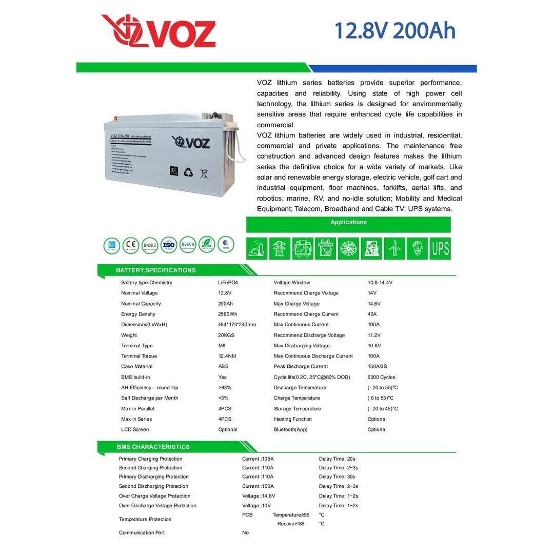 Voz Baterai LiFePO4 12.8V 200 Ah 4