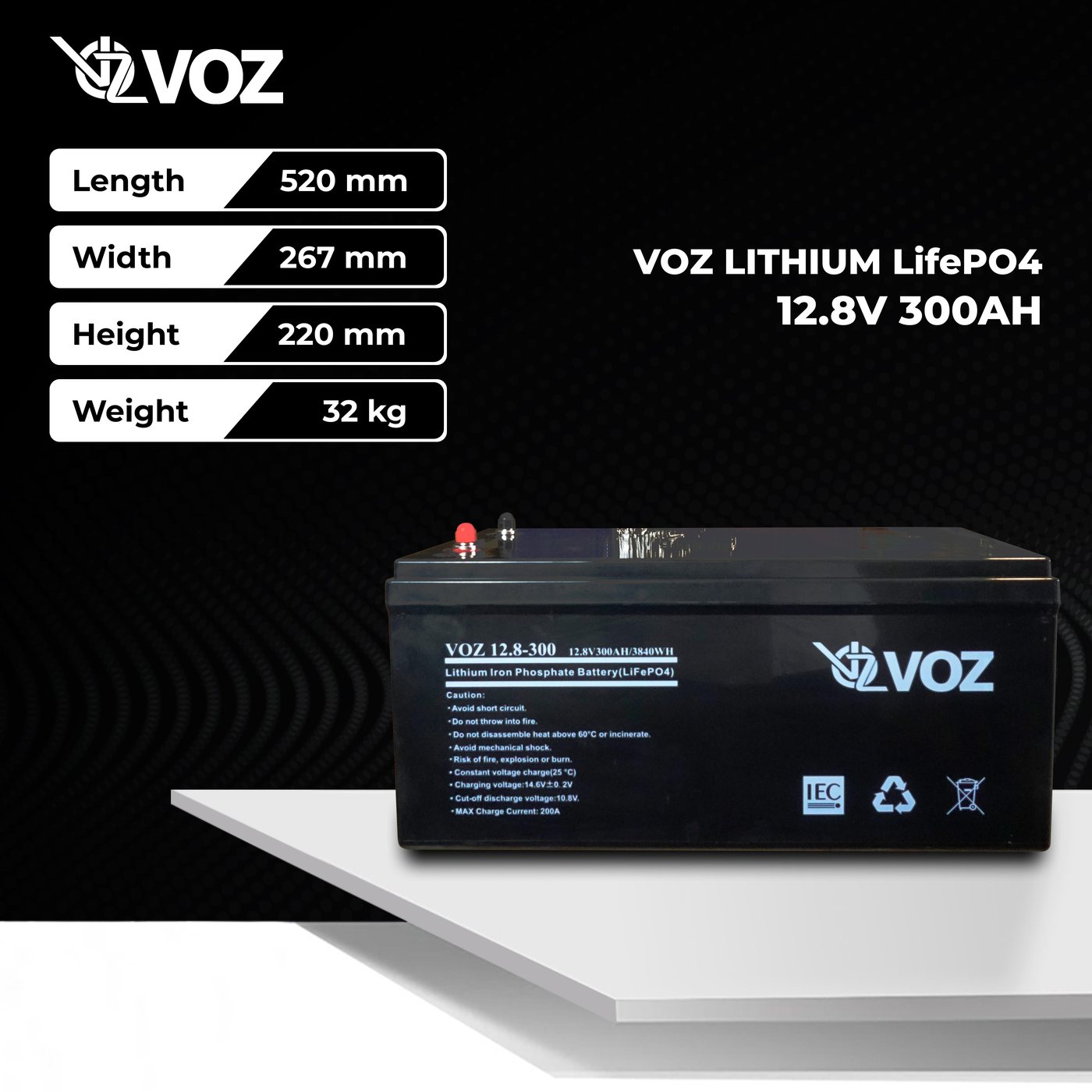 Voz Baterai LiFePO4 12.8V 300 Ah