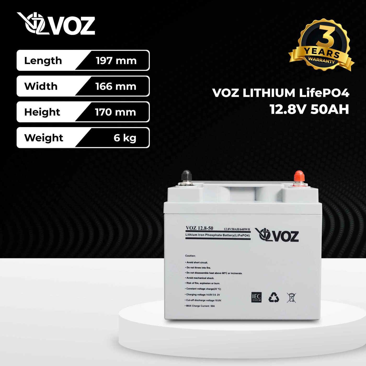 Voz Baterai LiFePO4 12.8V 50Ah - Baterai Lithium LifePO4