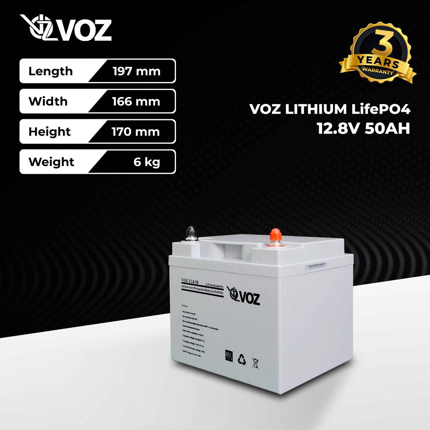 Voz Baterai LiFePO4 12.8V 50Ah - Baterai Lithium LifePO4 3