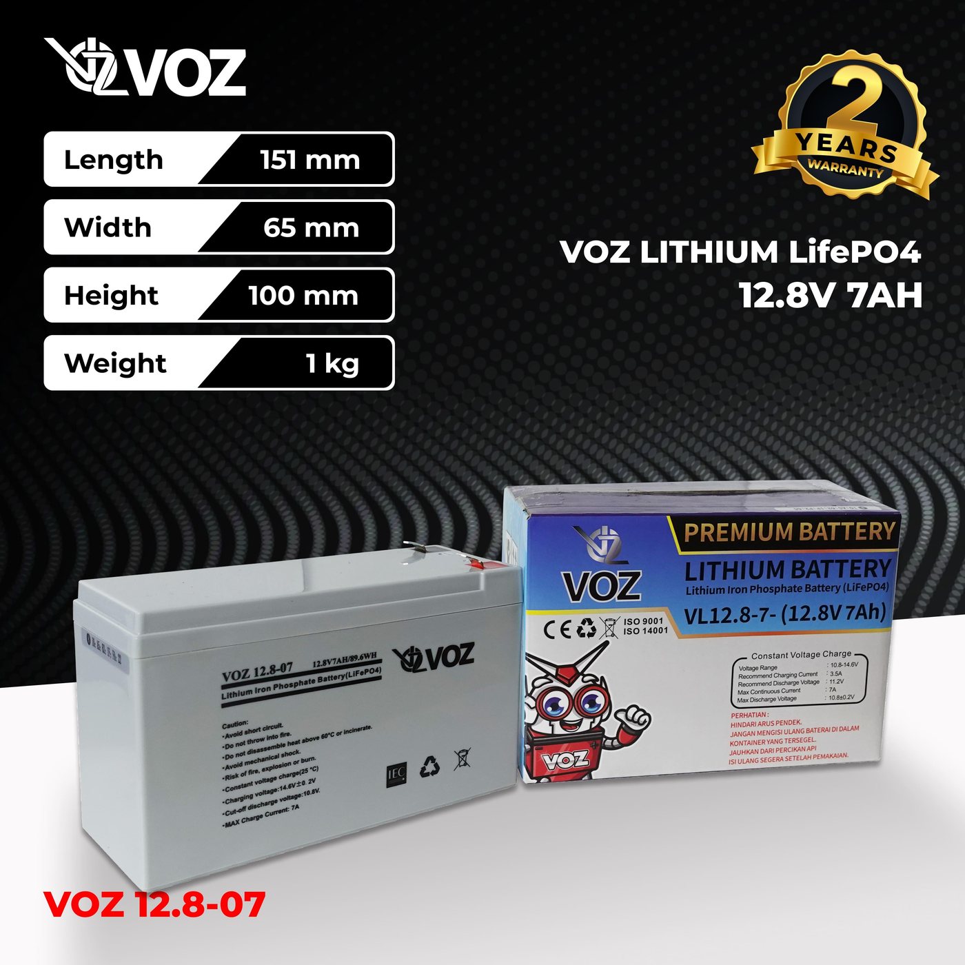 Voz Baterai LiFePO4 12.8V 7 Ah 3