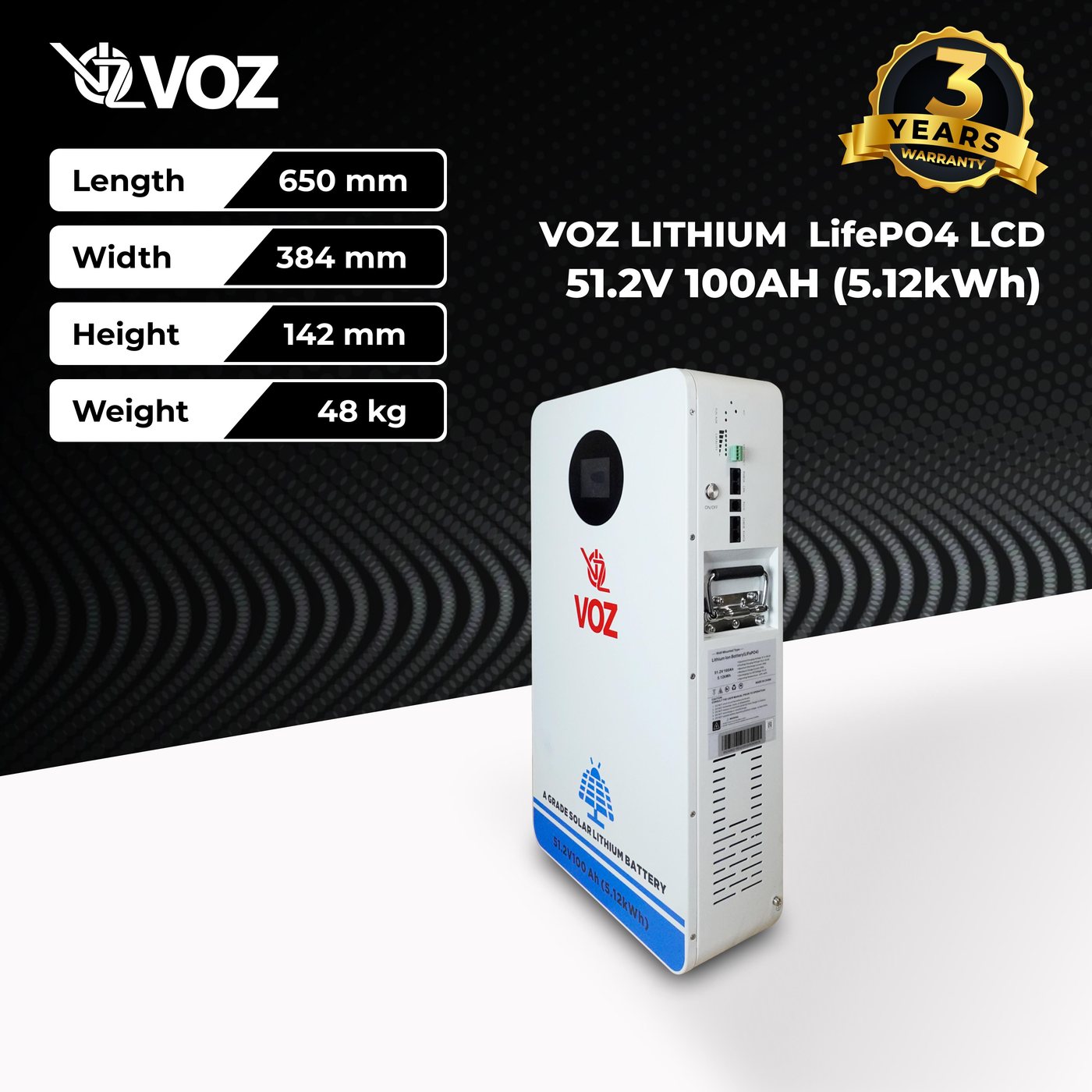 Voz Baterai LiFePO4 51.2V 100 Ah Wall Mounted