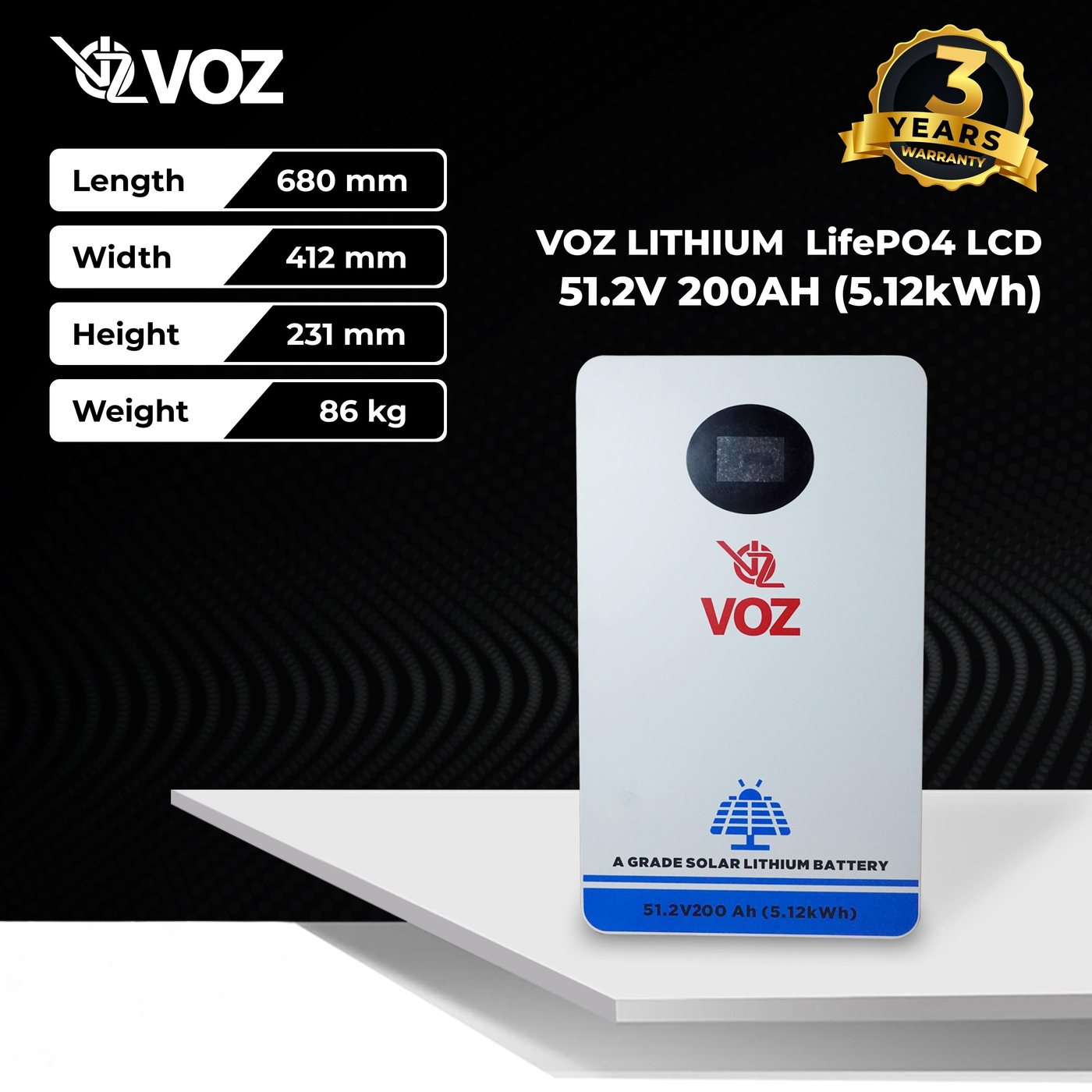 Voz Baterai LiFePO4 51.2V 200 Ah Wall Mounted