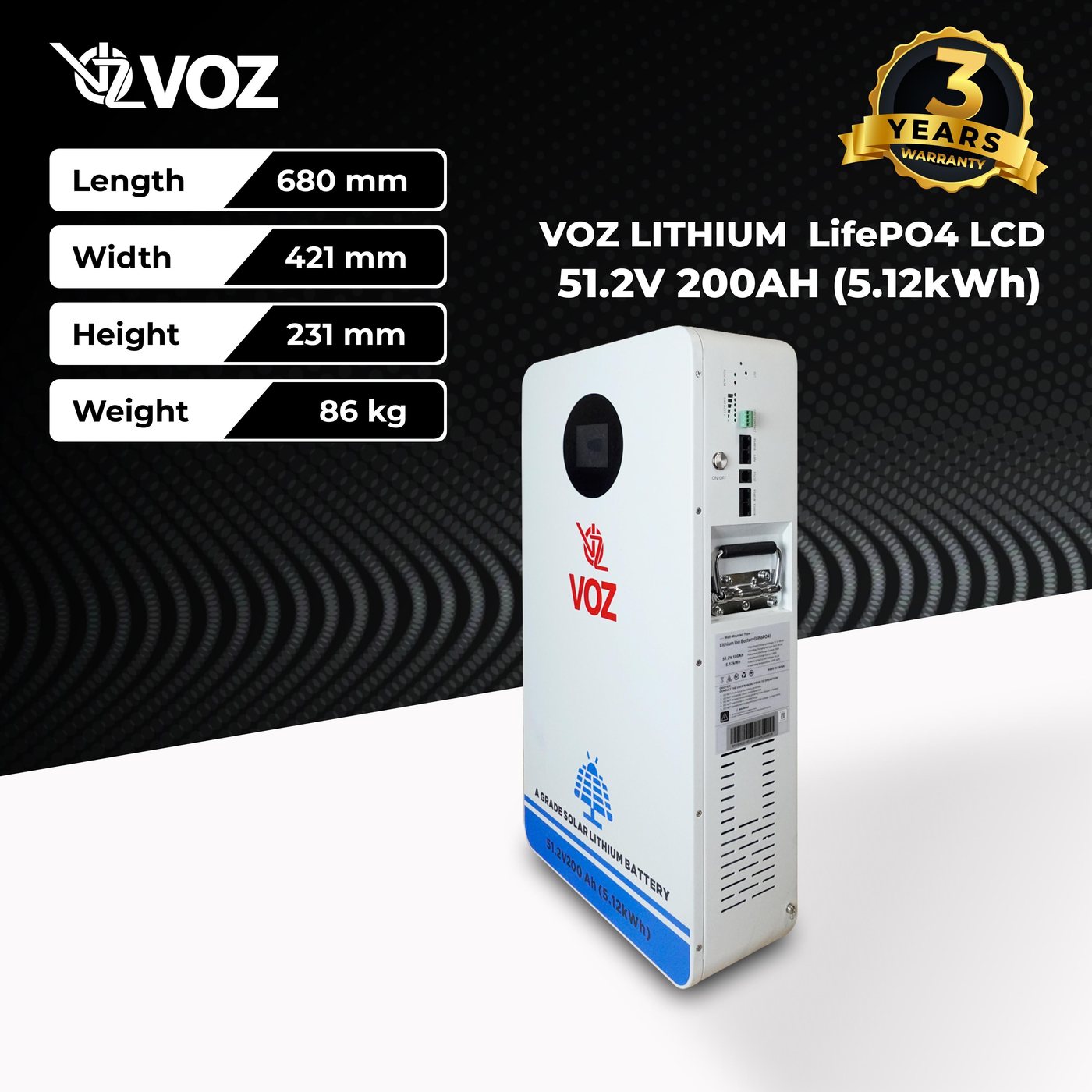 Voz Baterai LiFePO4 51.2V 200 Ah Wall Mounted 2