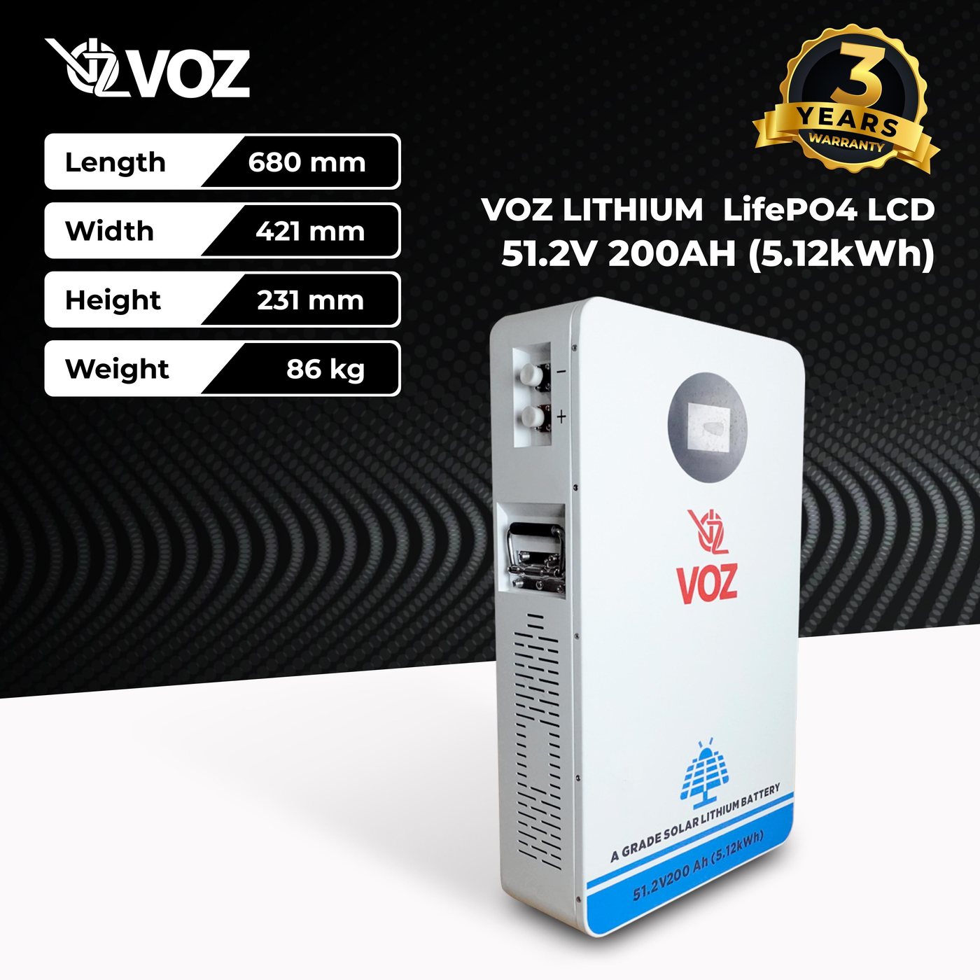 Voz Baterai LiFePO4 51.2V 200 Ah Wall Mounted 3